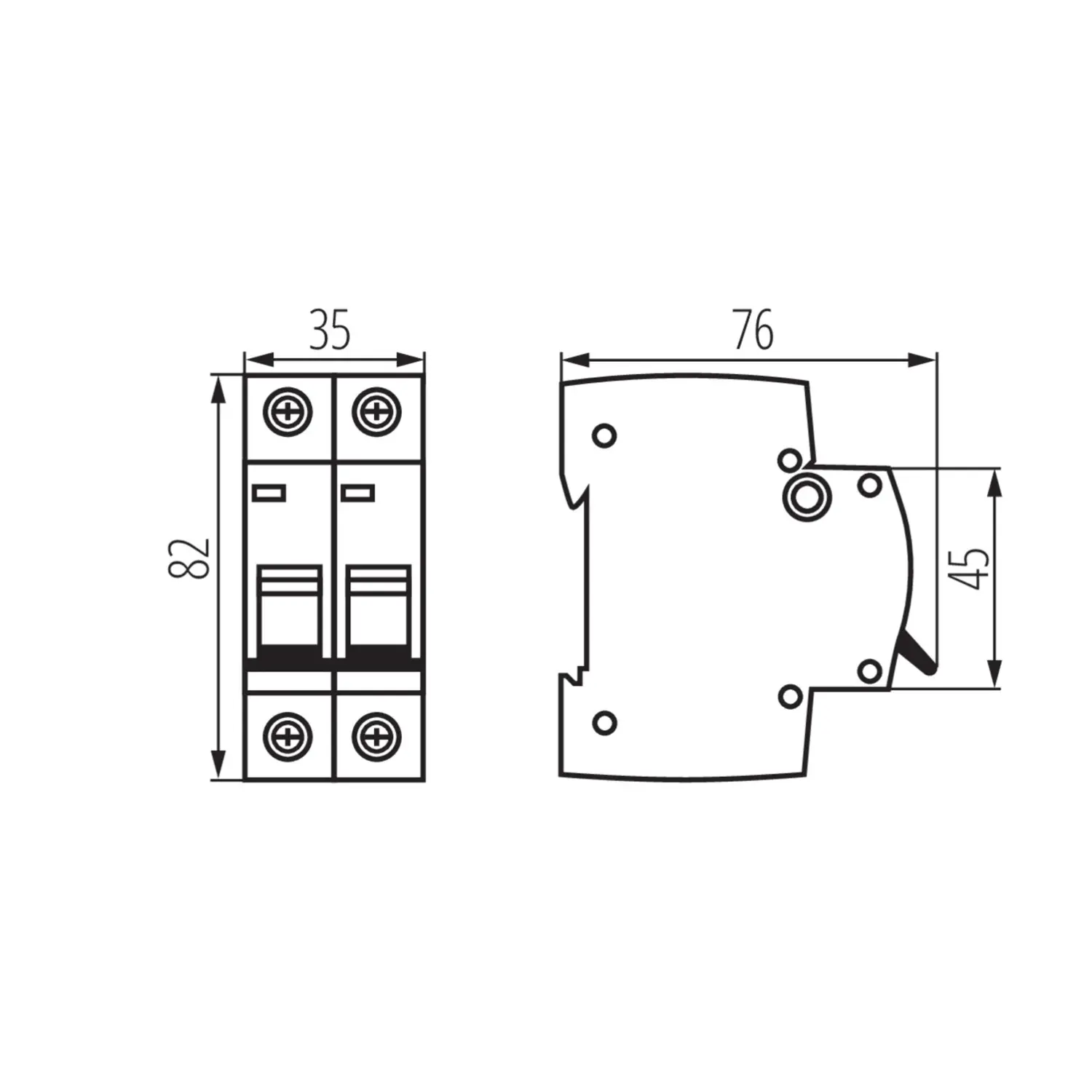 immagine interruttore magnetotermico 6ka 1p+n cortocircuito din 25a 2 moduli