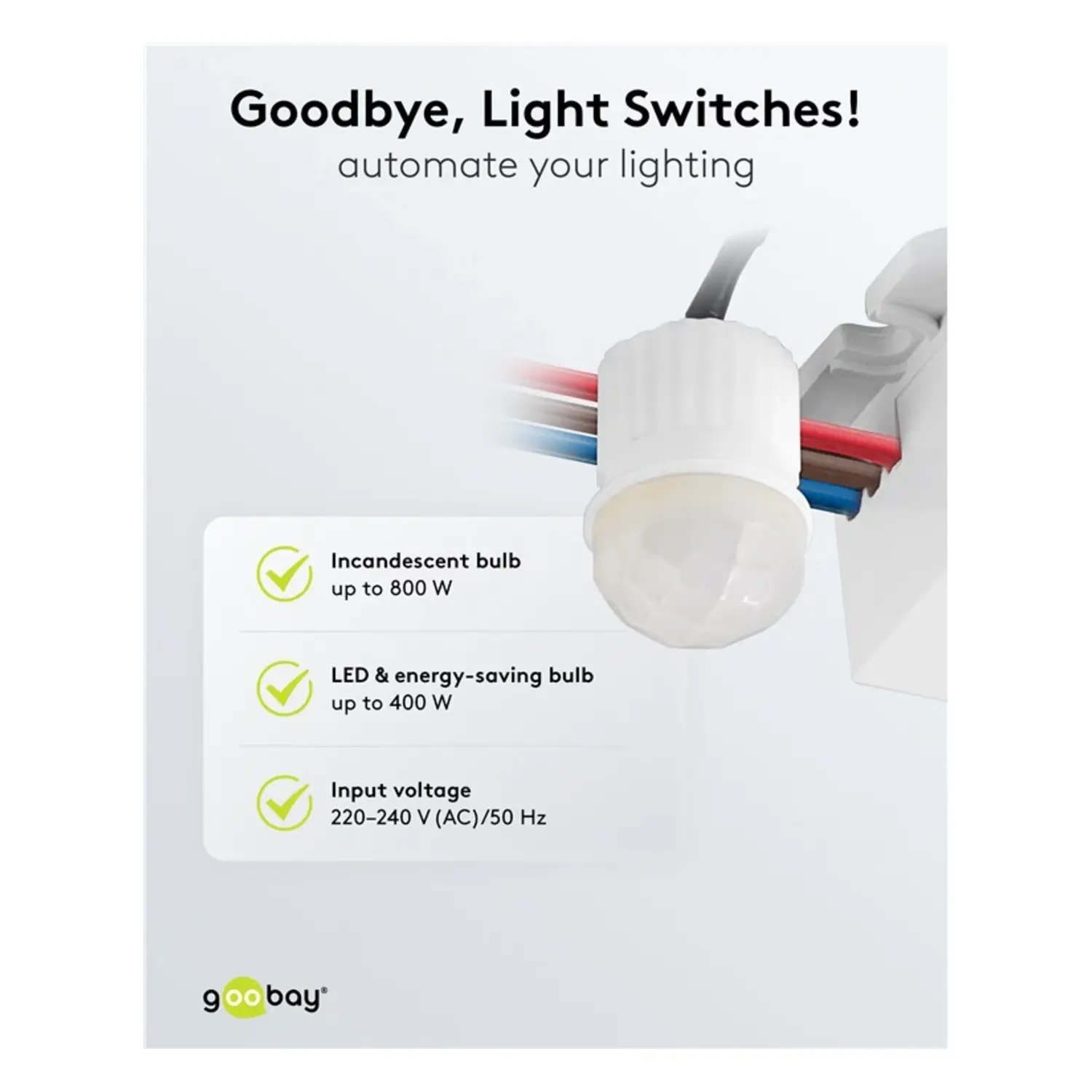 immagine Sensore Movimento PIR Goobay 360° Incasso LED 800W IP65 Regolabile Mini