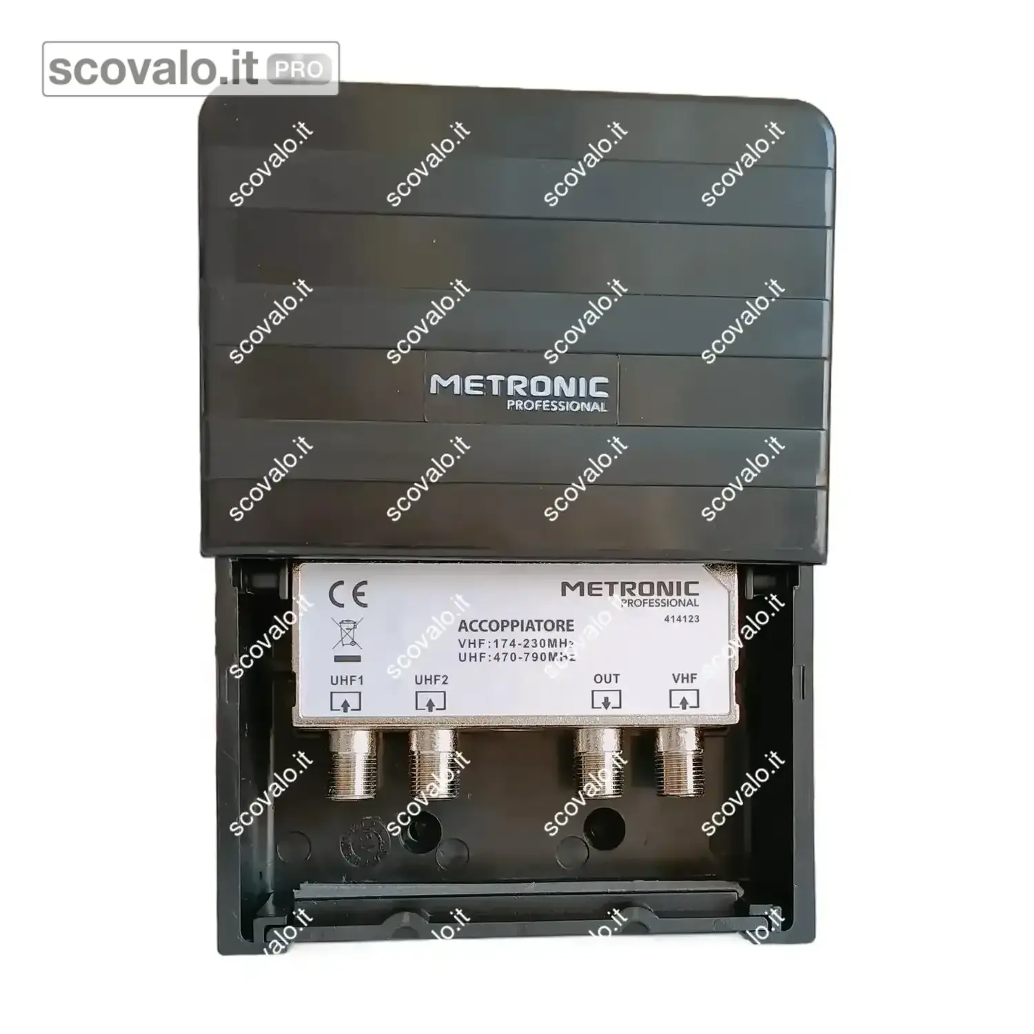 immagine del prodotto Miscelatore Antenna TV 2 UHF + 1 VHF Accoppiatore da Palo Connettore F LTE Ready