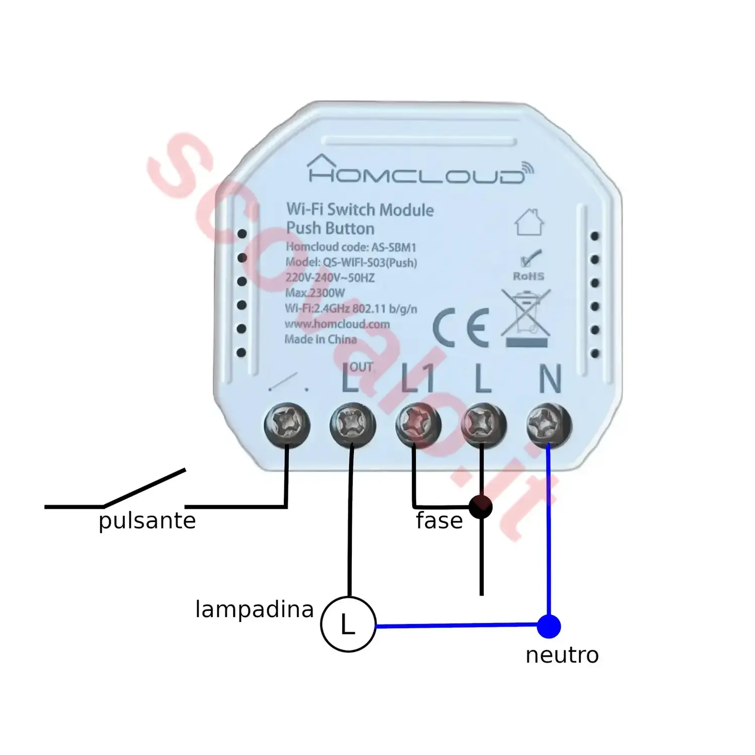 immagine modulo pulsante intelligente wi-fi da incasso alexa google tuya 1 canale