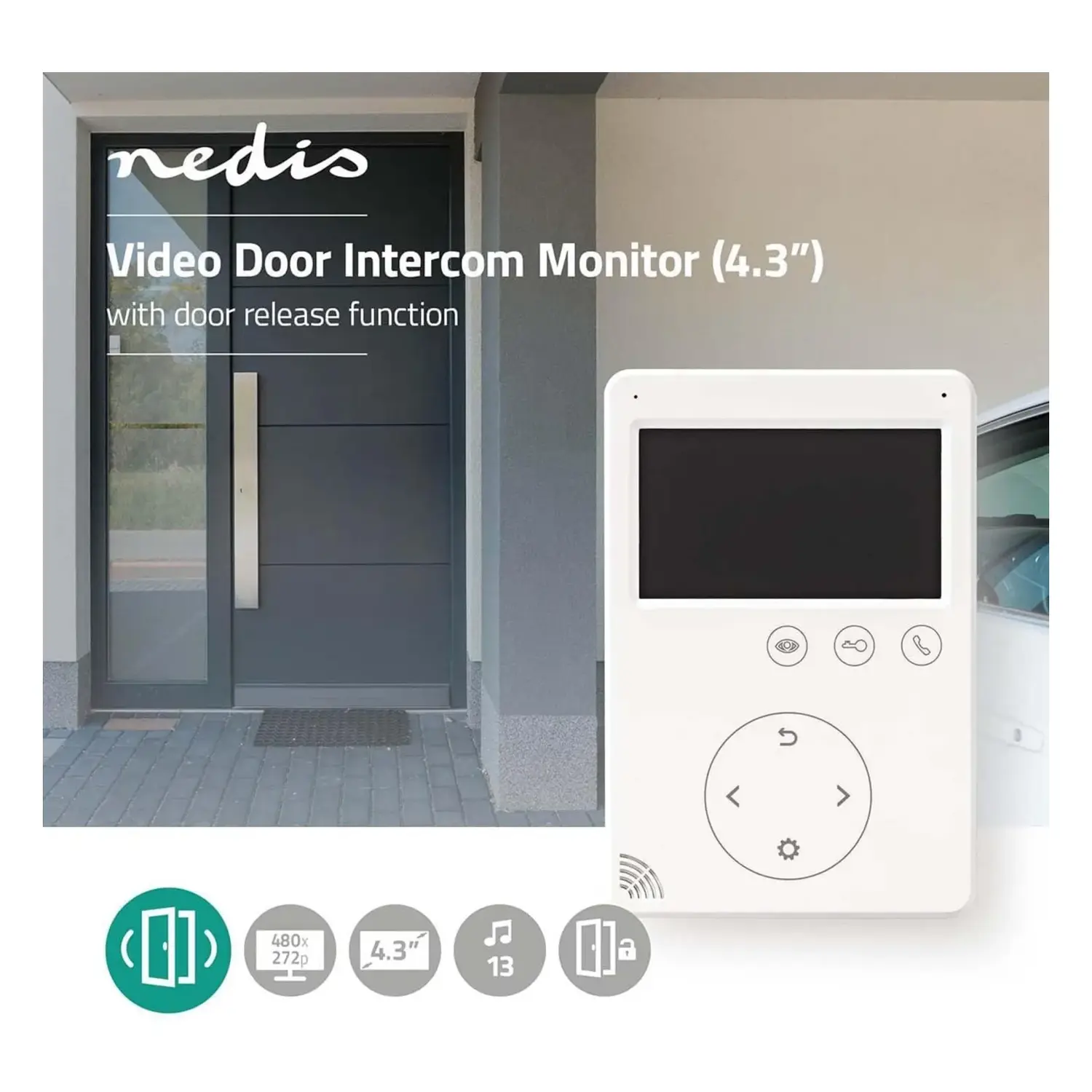 immagine monitor videocitofono per porta da 4,3"  2 fili nedis