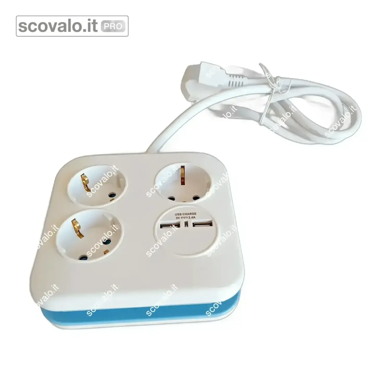 immagine Multipresa Schuko 3 Prese + 2 USB con Avvolgicavo 1.5m Bianco 2500W