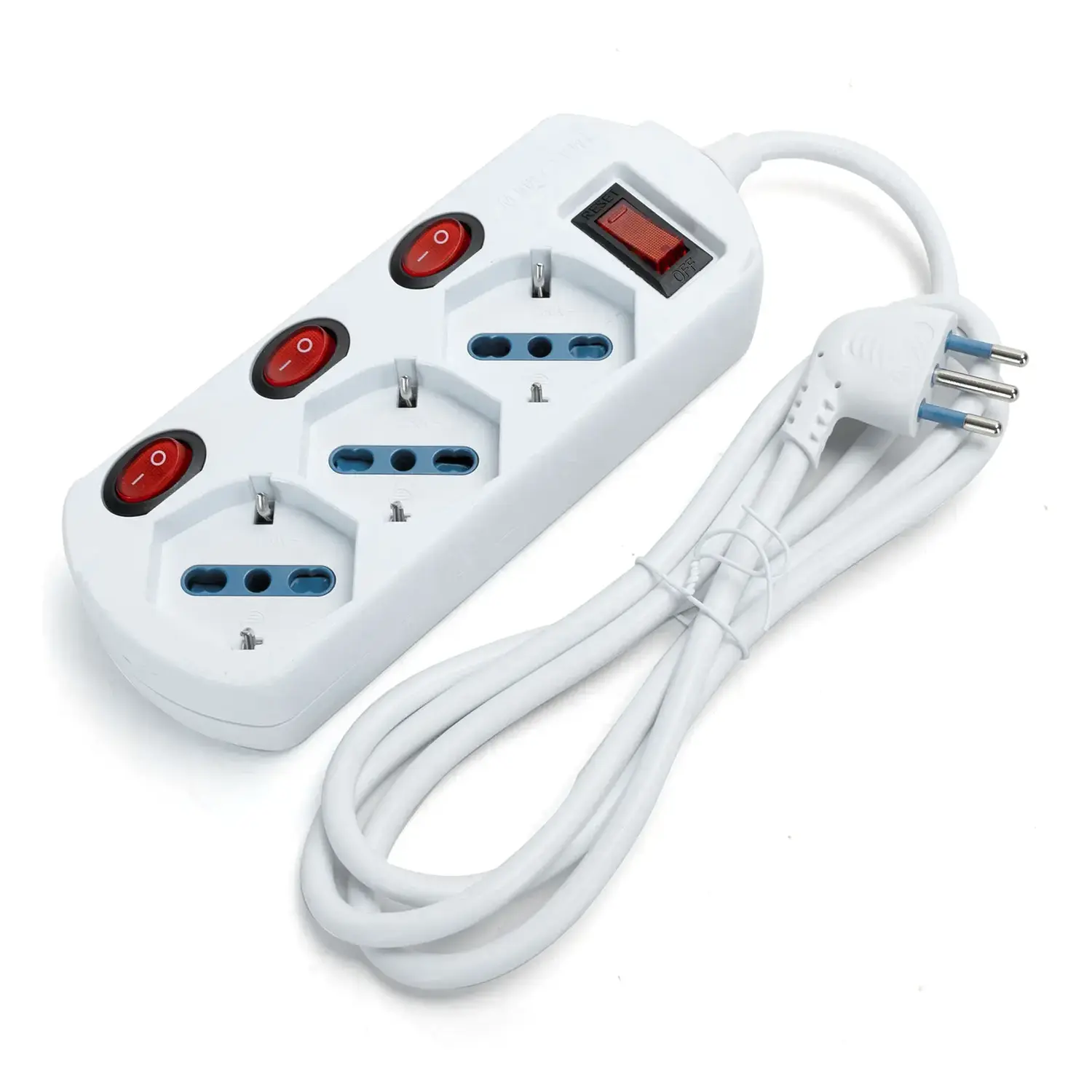 immagine del prodotto Multipresa spina piatta 10A con interruttori 1,5 m 3 prese bipasso 10-16a schuko bianco