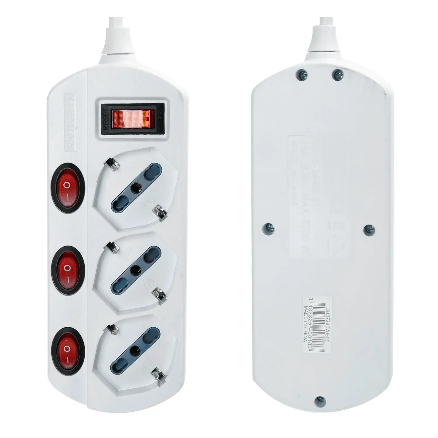 immagine Multipresa spina piatta 10A con interruttori 1,5 m 3 prese bipasso 10-16a schuko bianco