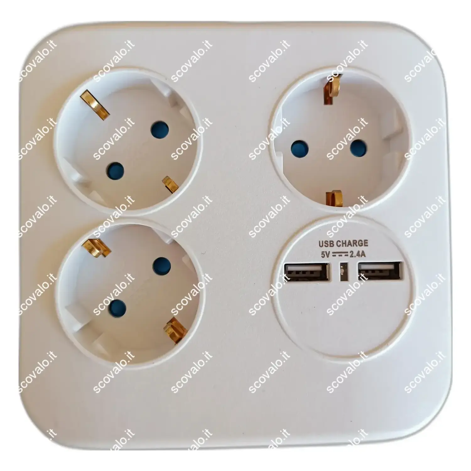 immagine multipresa 3 prese schuko e 2 prese usb raccogli cavo ciabatta bianco