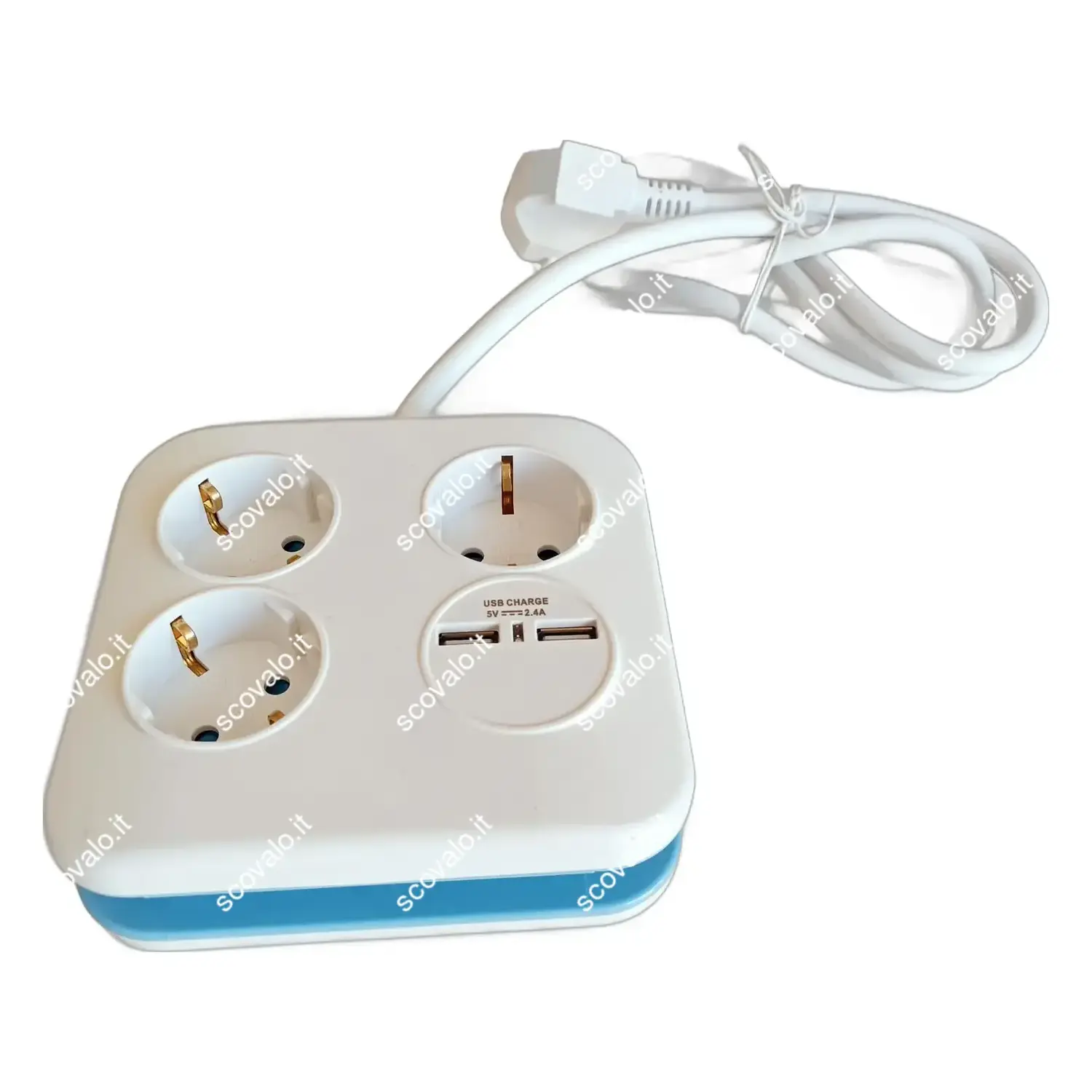 immagine del prodotto multipresa 3 prese schuko e 2 prese usb raccogli cavo ciabatta bianco