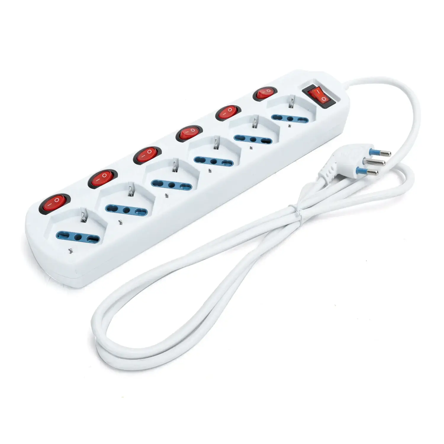 immagine del prodotto Multipresa spina piatta 16A con interruttori 1,5 m 6 prese bipasso 10-16a schuko bianco