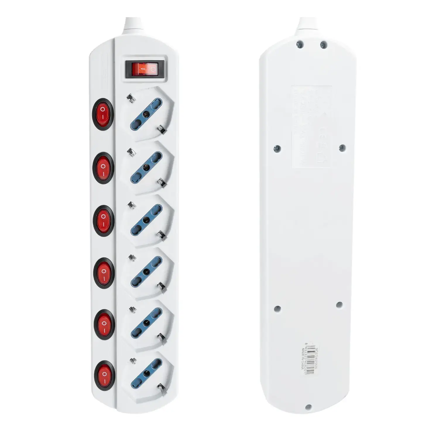 immagine Multipresa spina piatta 16A con interruttori 1,5 m 6 prese bipasso 10-16a schuko bianco