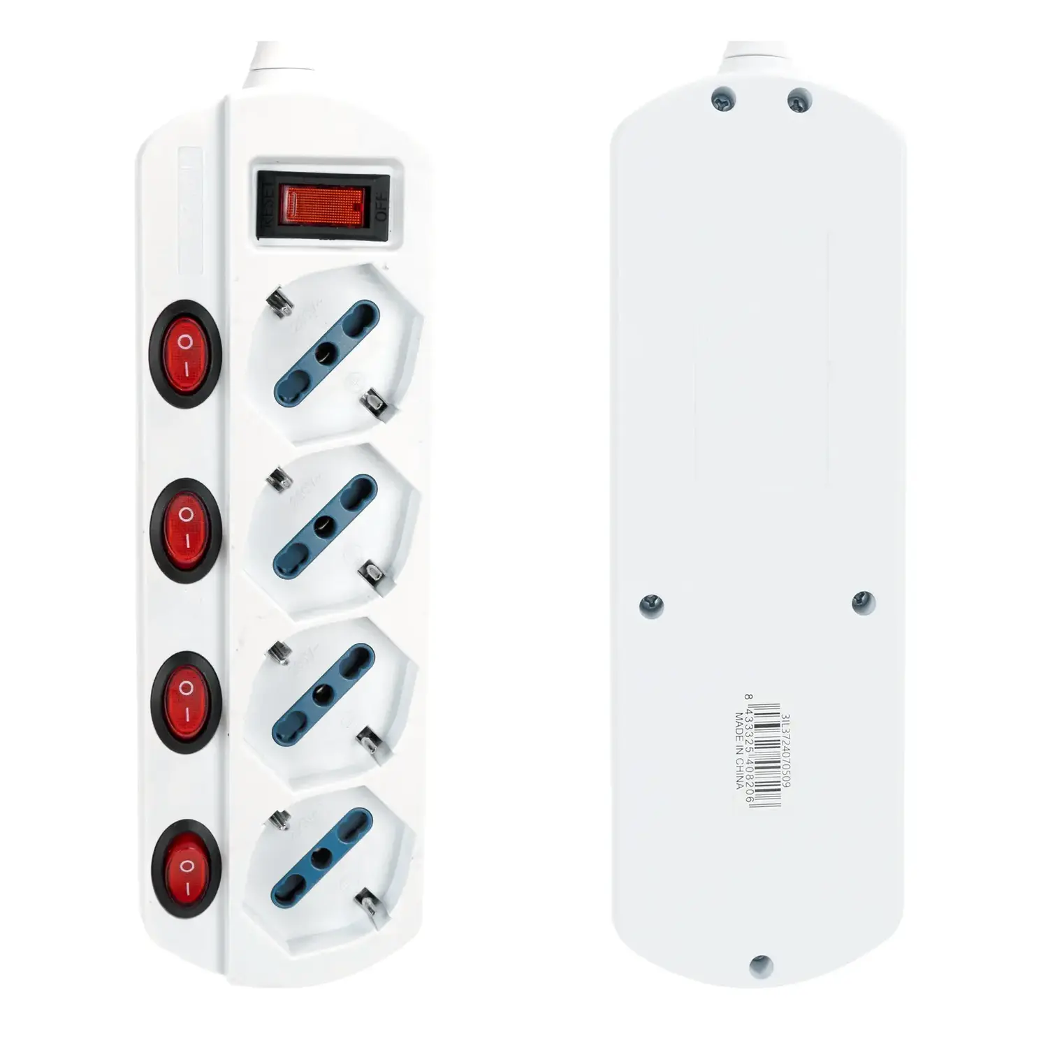 immagine Multipresa spina piatta 10A con interruttori 1,5 m 4 prese bipasso 10-16a schuko bianco