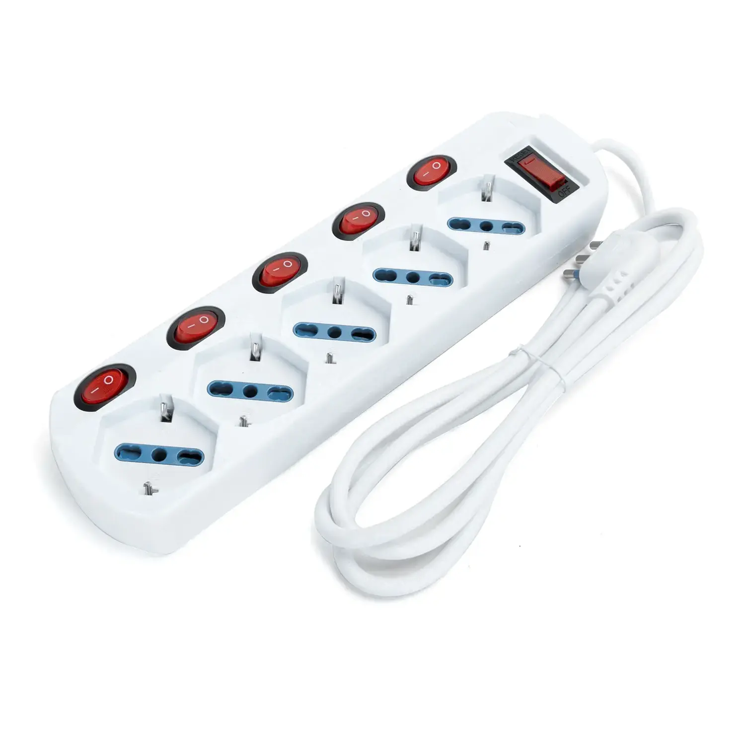 immagine del prodotto Multipresa spina piatta 10A con interruttori 1,5 m 5 prese bipasso 10-16a schuko bianco