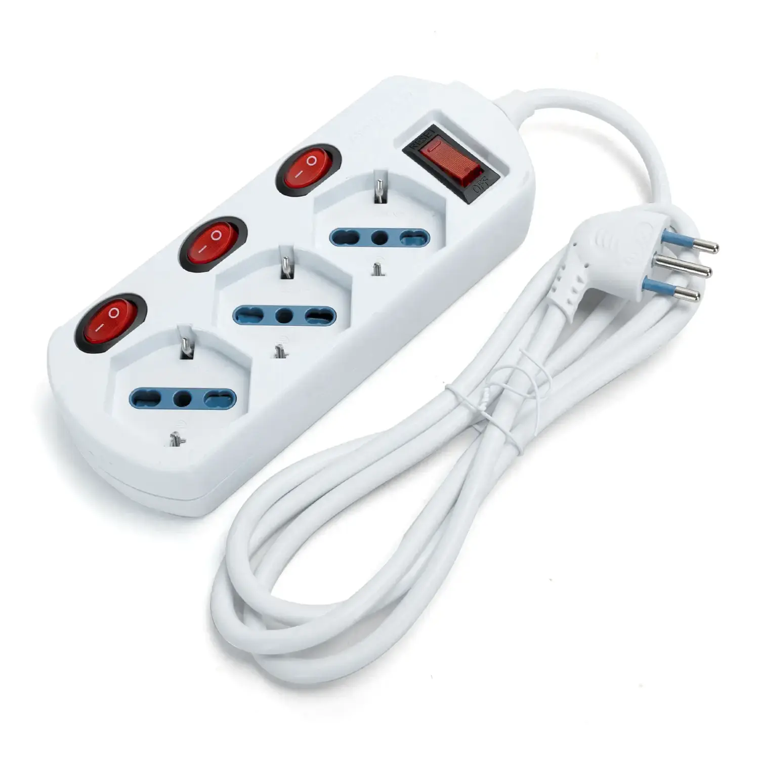 immagine del prodotto Multipresa spina piatta 16A con interruttori 1,5 m 3 prese bipasso 10-16a schuko bianco