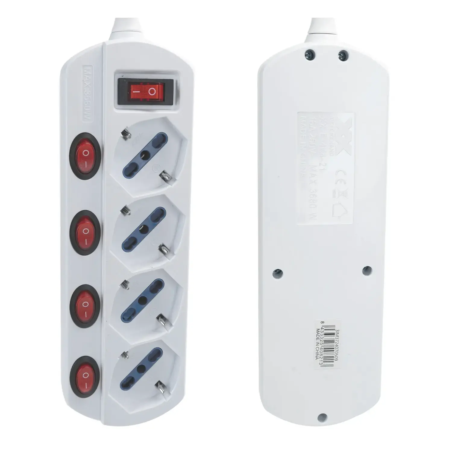 immagine Multipresa spina piatta 16A con interruttori 1,5 m 4 prese bipasso 10-16a schuko bianco