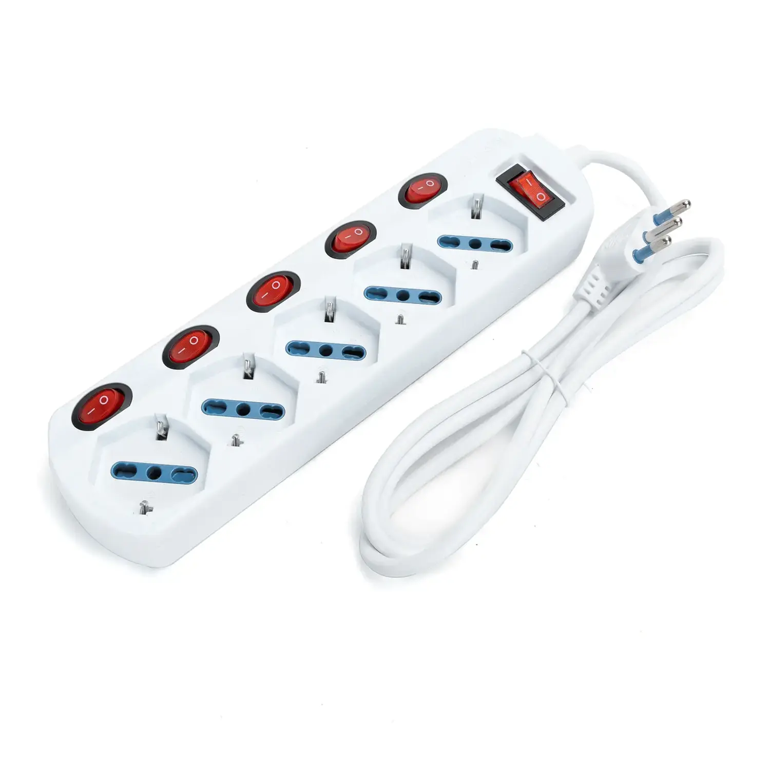 immagine del prodotto Multipresa spina piatta 16A con interruttori 1,5 m 5 prese bipasso 10-16a schuko bianco