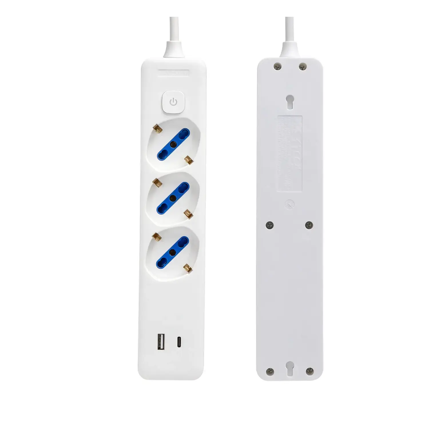 immagine del prodotto multipresa ciabatta 3 vie 1.5m H05VV-F 3G1.0mm usb A e C 3 prese bipasso 10-16a schuko