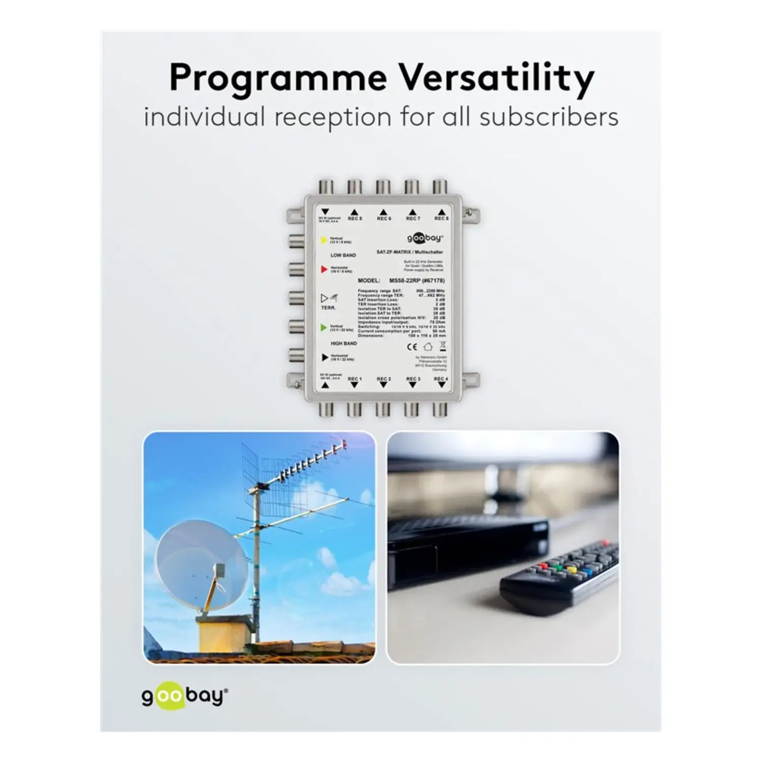 immagine Multiswitch Passivo SAT 5 Ingressi 8 Uscite Mid Demix 8 Utenti TV goobay