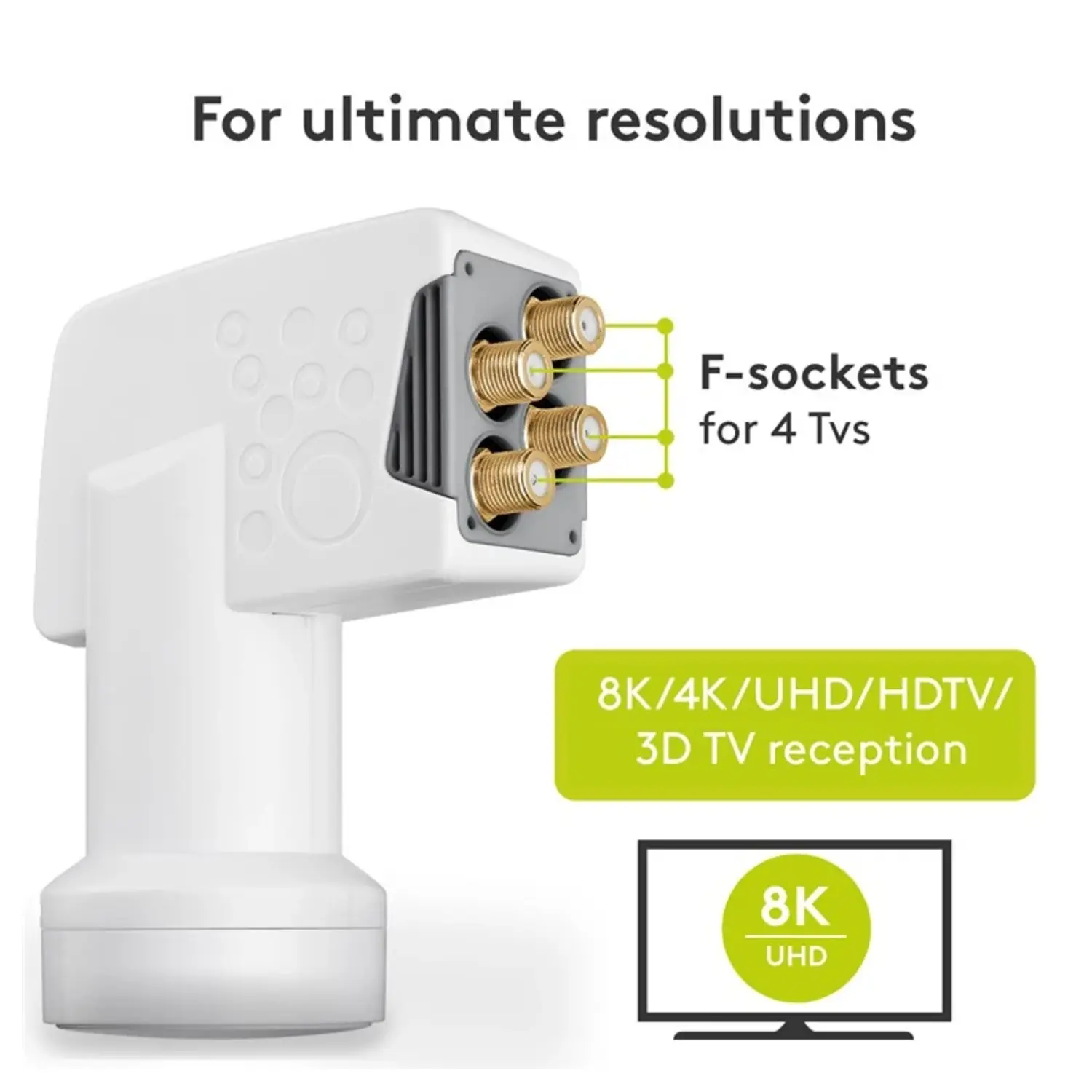 immagine occhio lnb parabola  satellitare indipendente hdtv 4k 8k uhd 3d 4 uscite