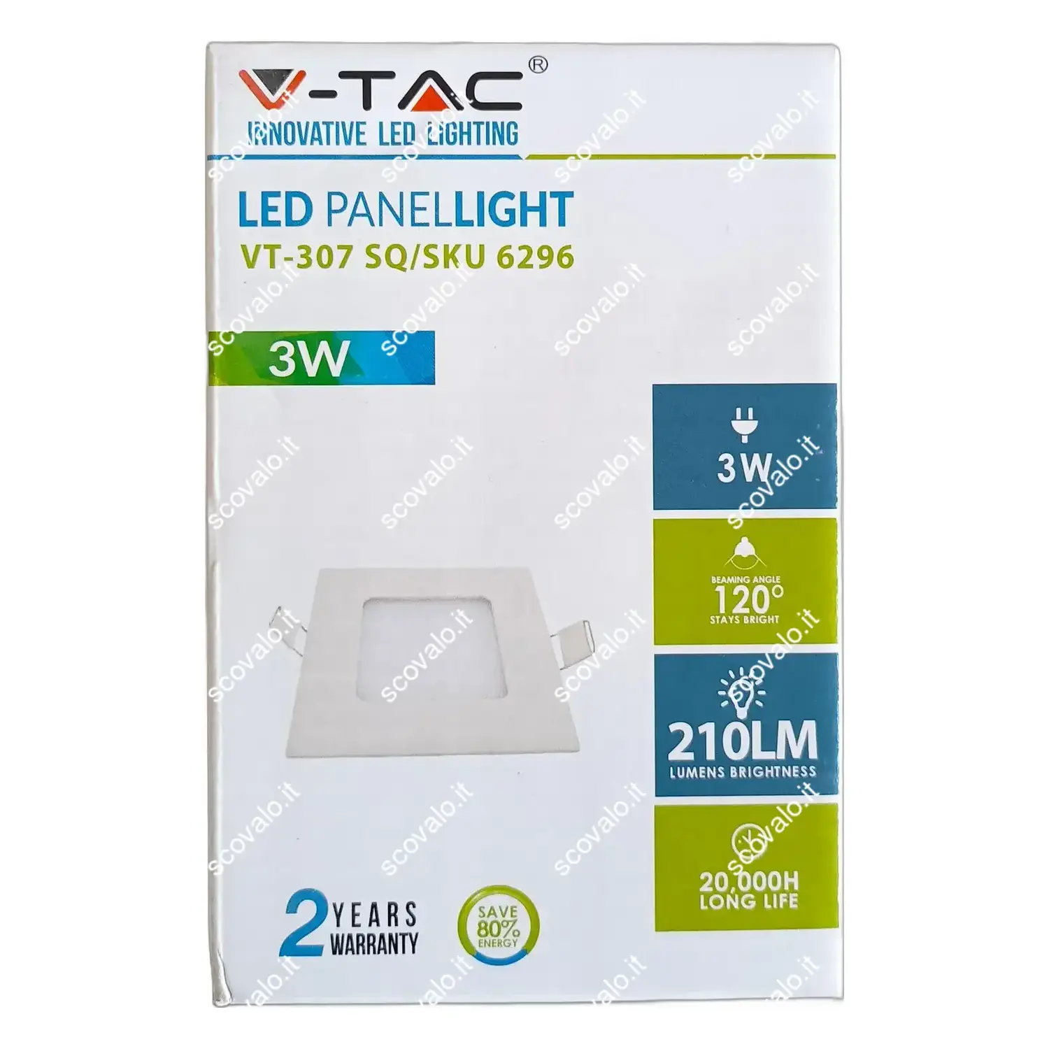 immagine pannello led slim faretto incasso 3 watt bianco naturale quadrato