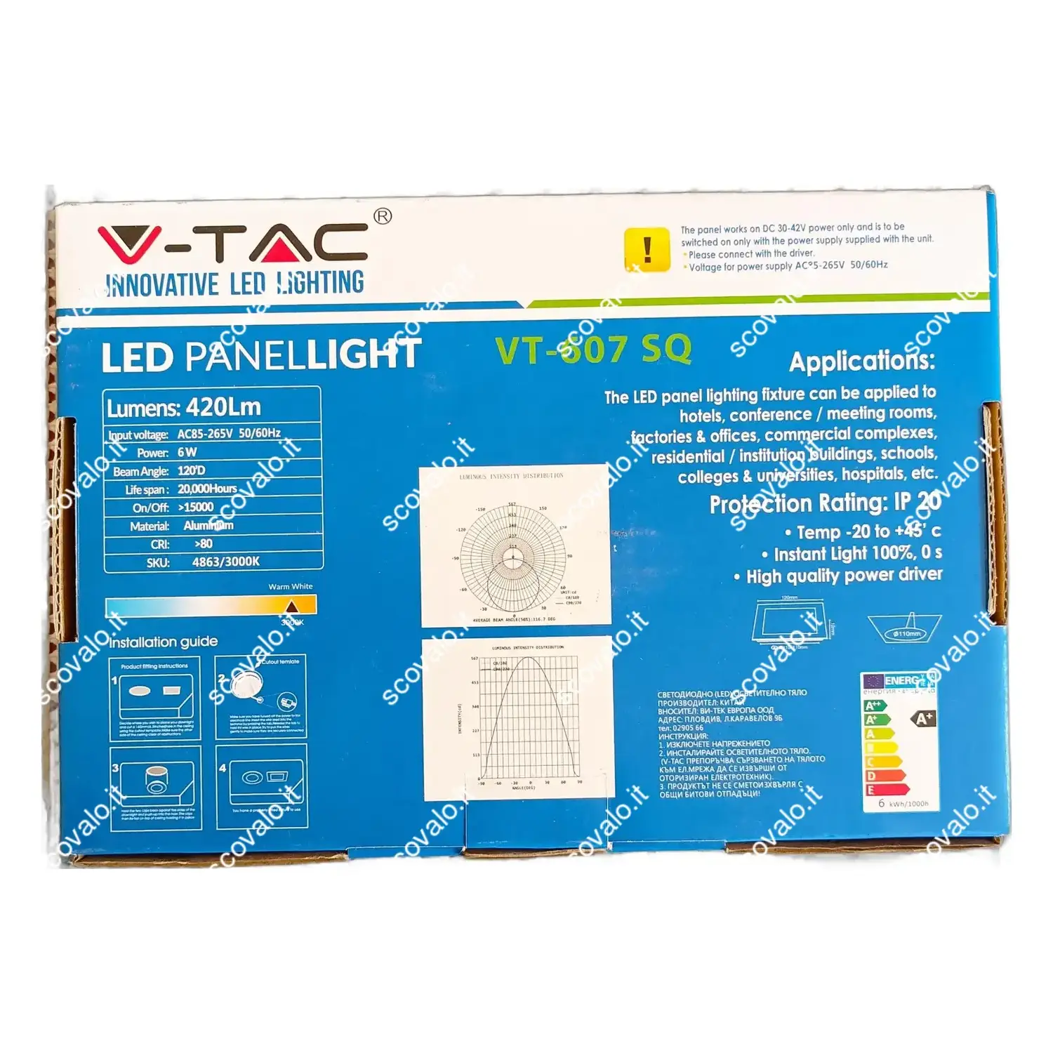 immagine pannello led slim faretto incasso 6 watt bianco caldo quadrato