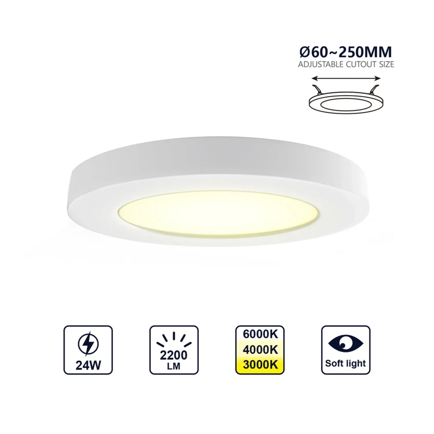 immagine pannello luminoso led da incasso regolabile ultra slim 24 watt tondo