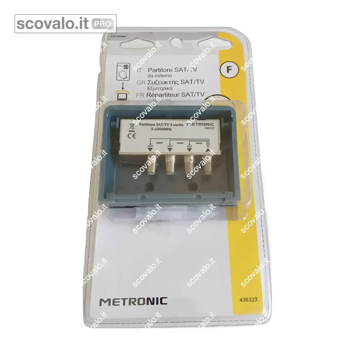 immagine del prodotto Partitore Antenna TV Sat 5-2300MHz 1 Ingresso 3 Uscite da Palo Schermato