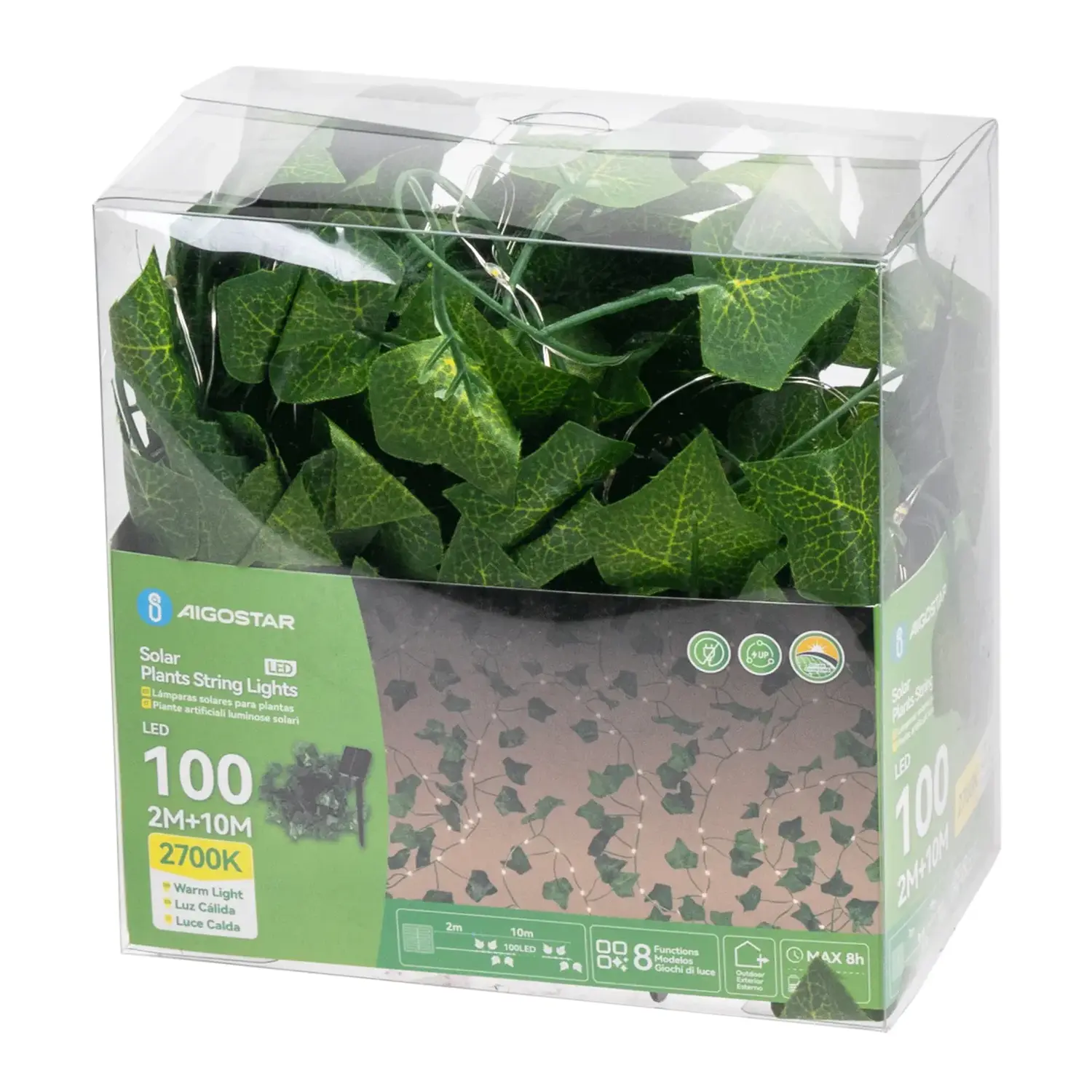 immagine Piante artificiali luminose solari, edera lineare 2m+10m 100LED