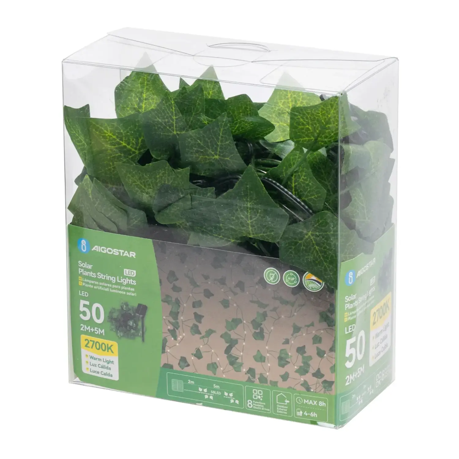 immagine Piante artificiali luminose solari, edera lineare 2m+5m 50LED