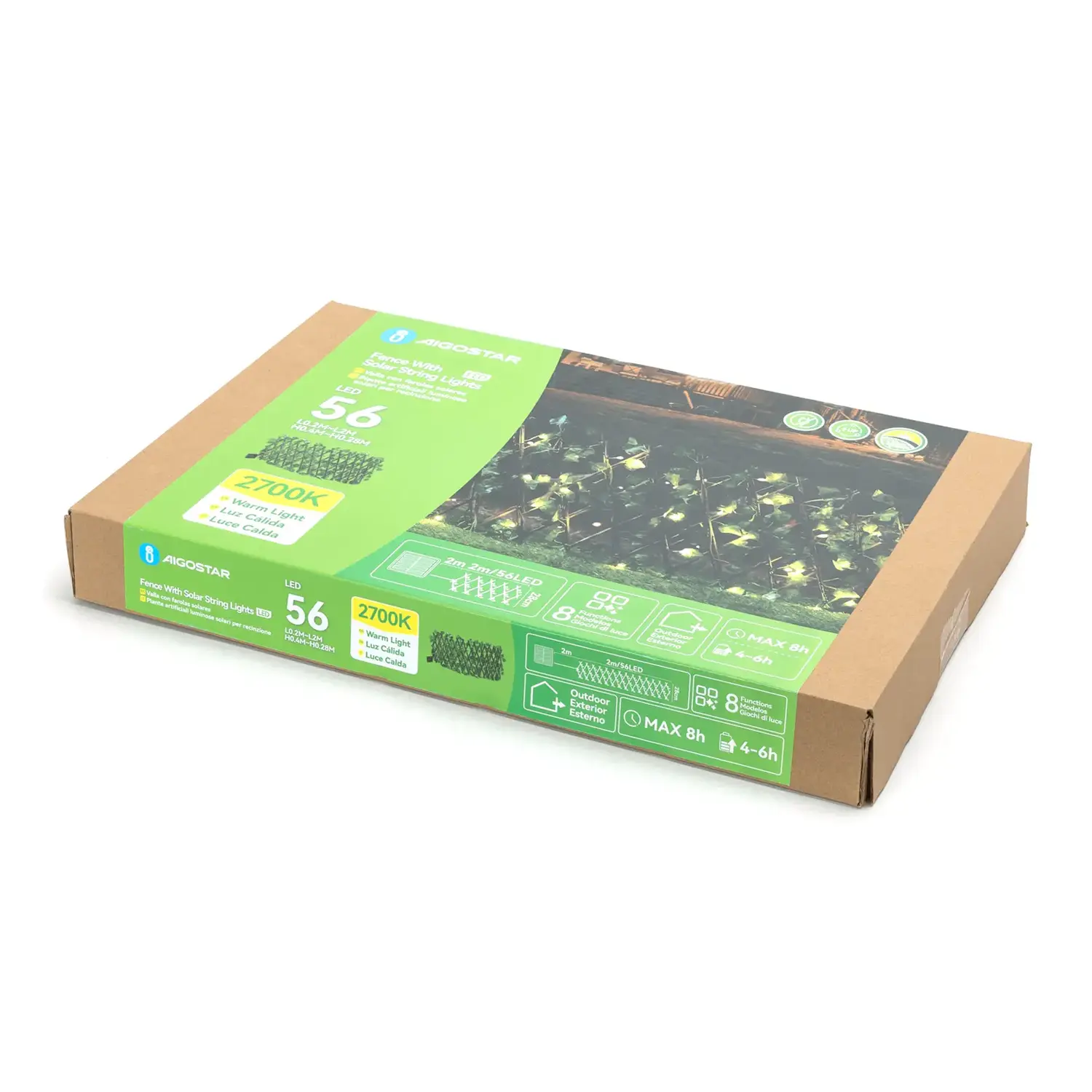 immagine Piante artificiali luminose solari, edera per recinzioni 2m+H0.4m 56LED