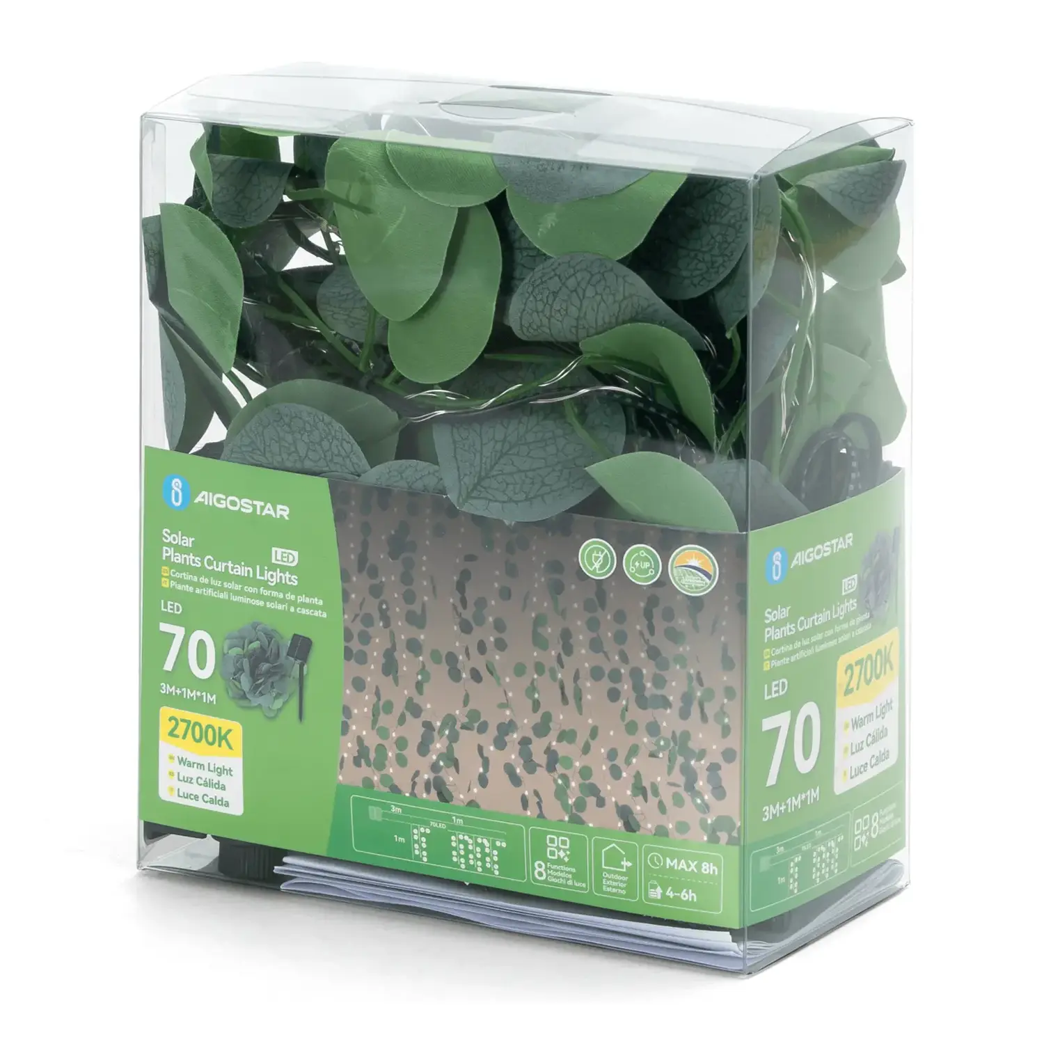 immagine Piante artificiali luminose solari, eucalipto a cascata 3m+1m*1m 70LED