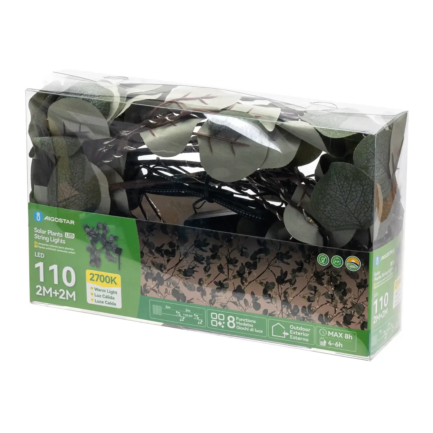 immagine Piante artificiali luminose solari, eucalipto a rami sparsi 2m+2m 110LED