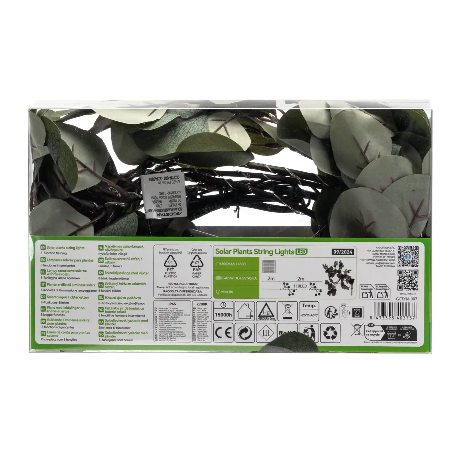 immagine Piante artificiali luminose solari, eucalipto a rami sparsi 2m+2m 110LED