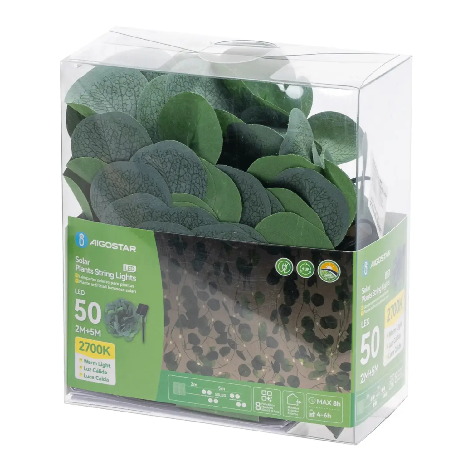 immagine Piante artificiali luminose solari, eucalipto lineare 2m+5m 50LED