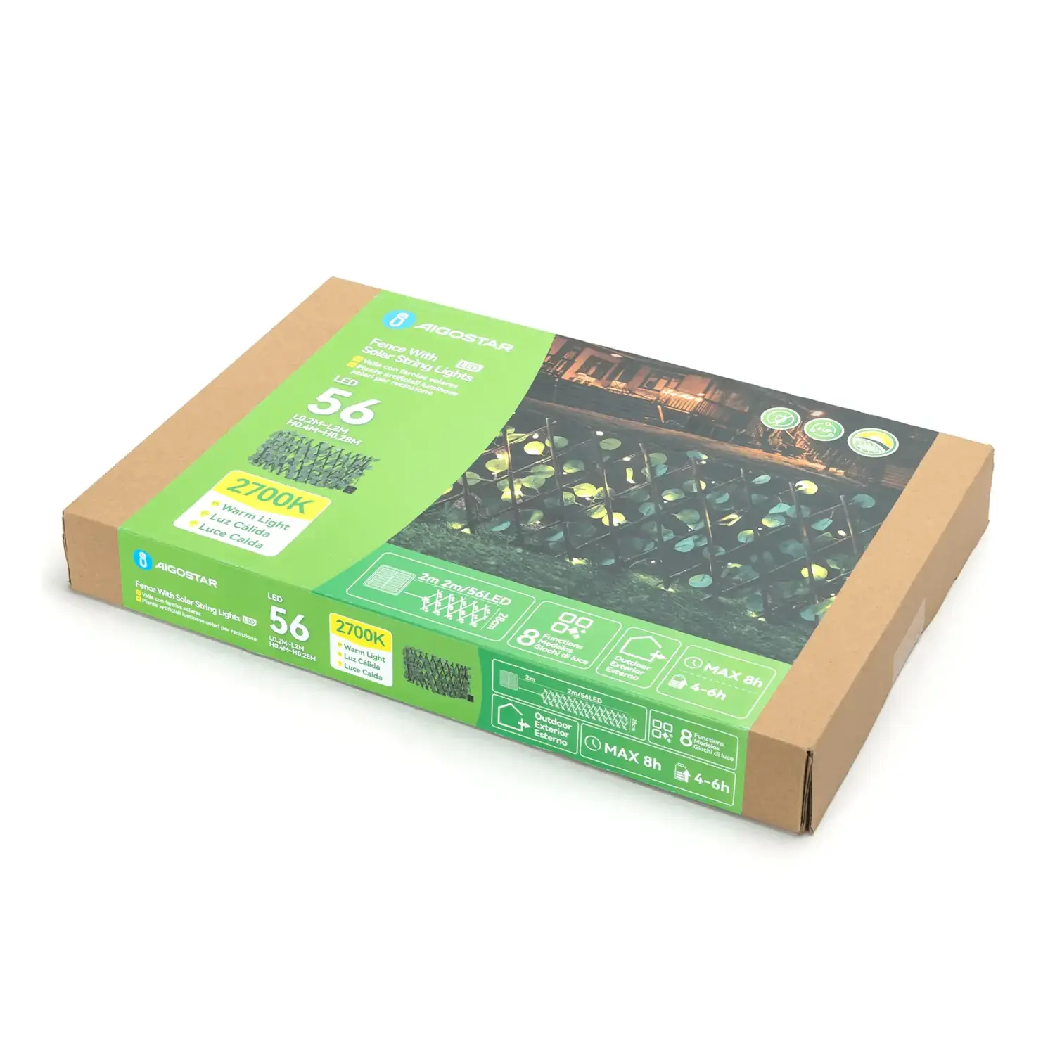 immagine Piante artificiali luminose solari, eucalipto per recinzioni 2m+H0.4m 56LED