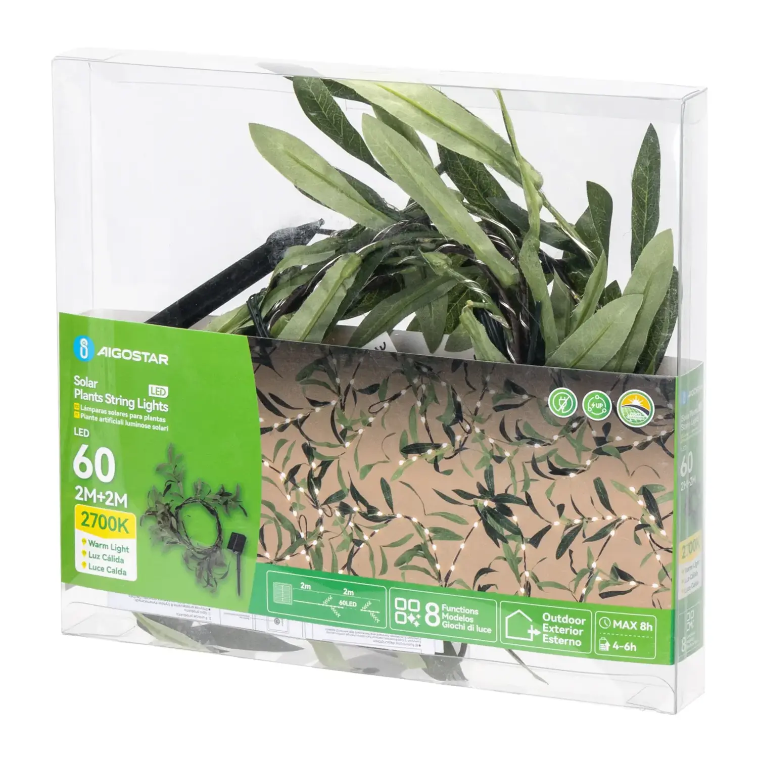 immagine Piante artificiali luminose solari, ulivo a rami sparsi 2m+2m 60LED