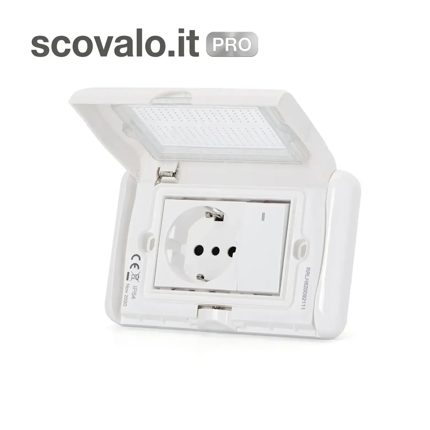 immagine del prodotto Placca Stagna IP54 Idrobox 3 Posti con Presa Schuko Bipasso + Interruttore
