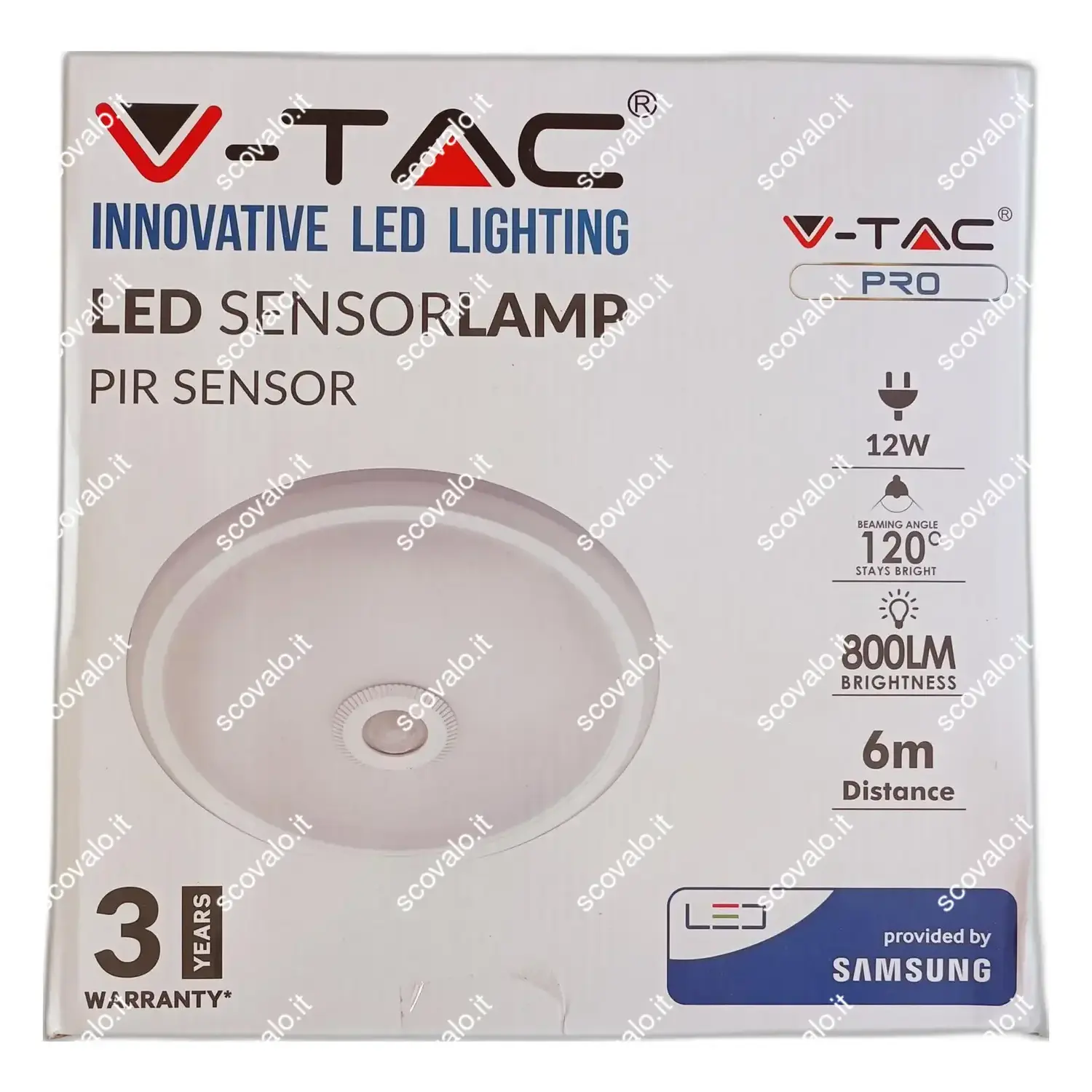 immagine plafoniera led con sensore movimento ir chip samsung crepuscolare 12 watt bianco freddo