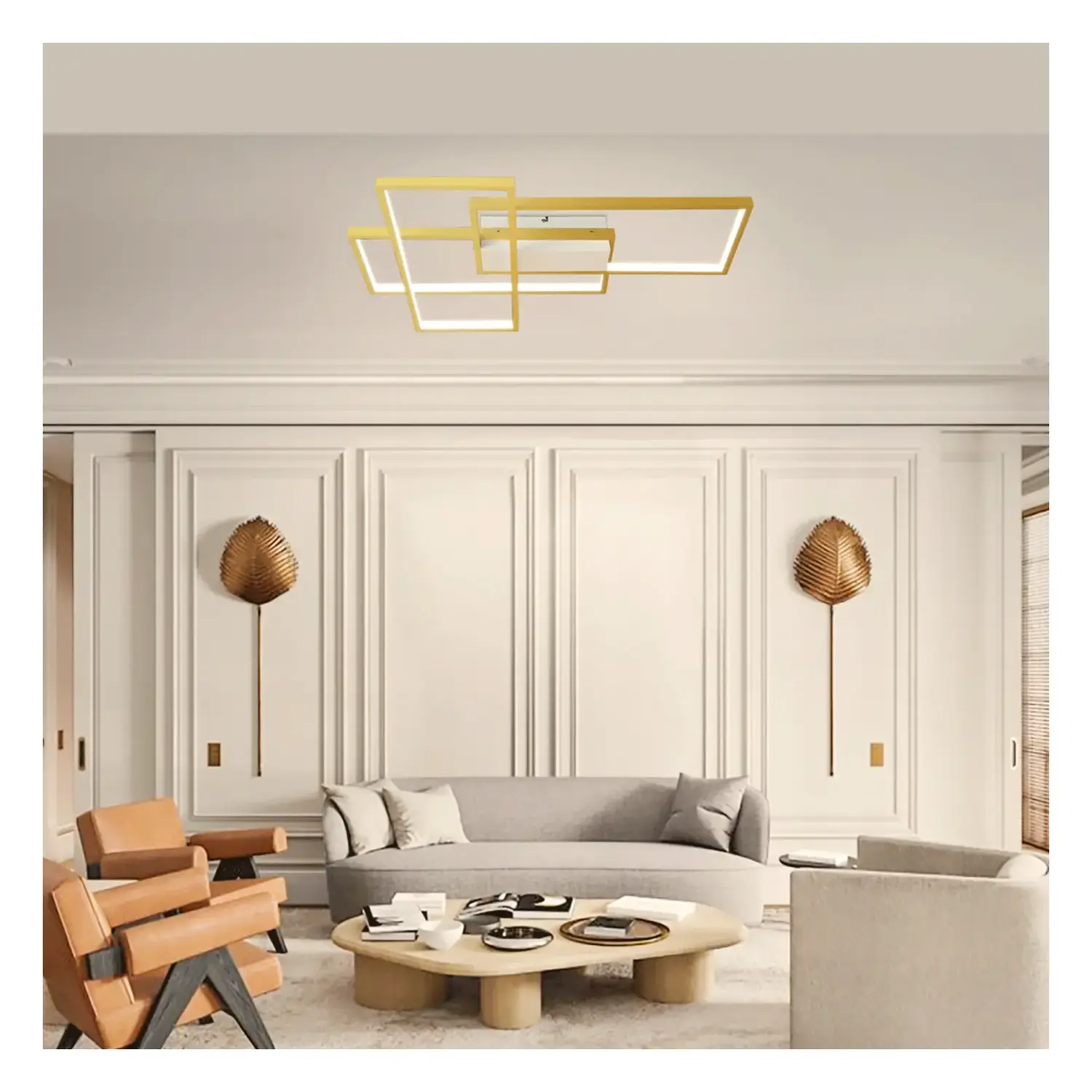 immagine Plafoniera LED geometrica 38W CCT quadrata color oro con telecomando