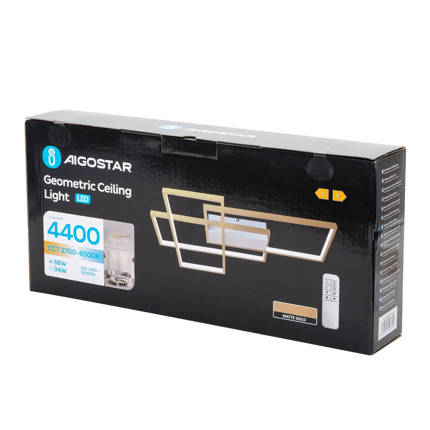 immagine Plafoniera LED geometrica 38W CCT quadrata color oro con telecomando