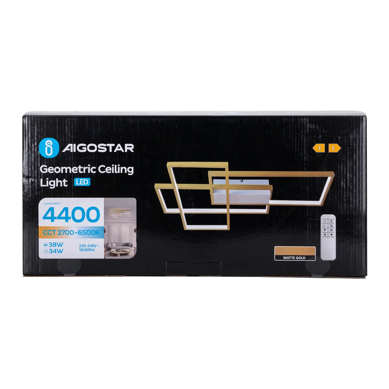 immagine Plafoniera LED geometrica 38W CCT quadrata color oro con telecomando