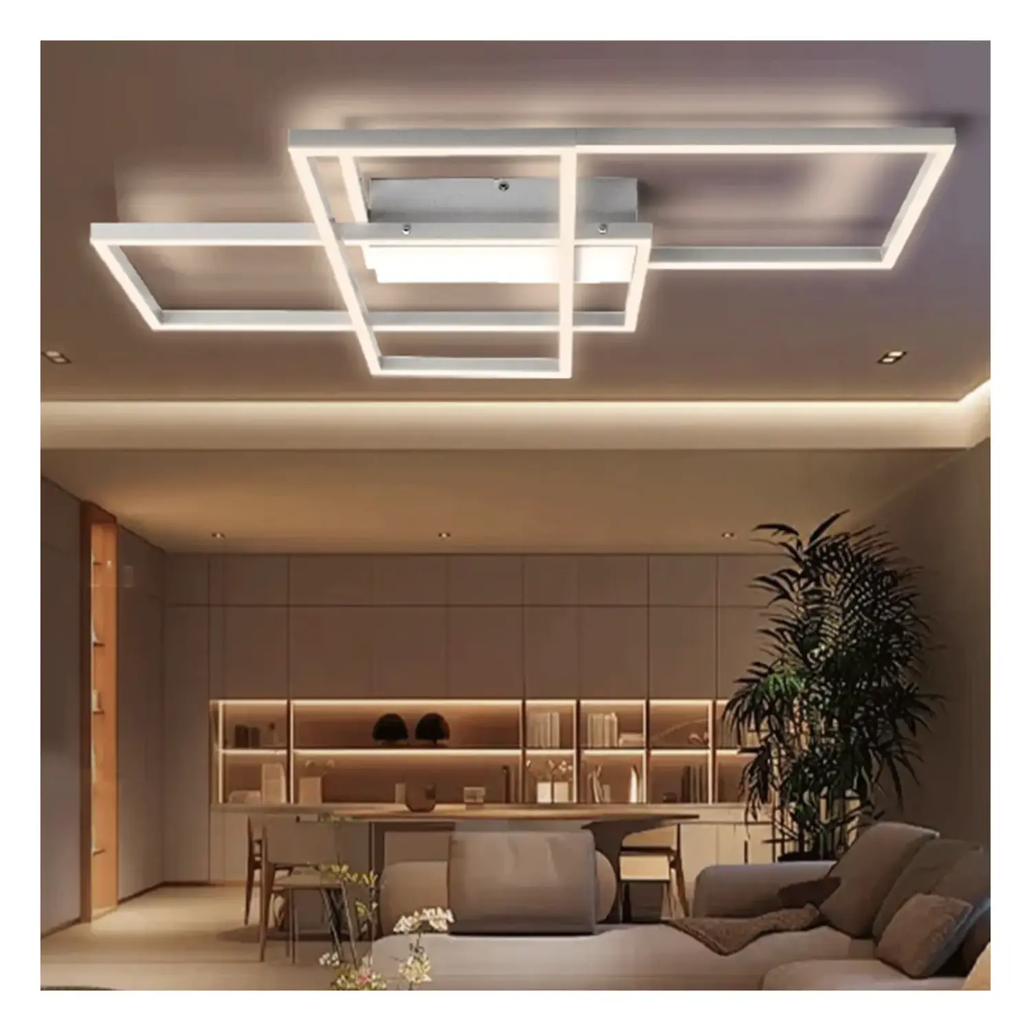 immagine Plafoniera LED geometrica 38W CCT quadrata con telecomando bianco