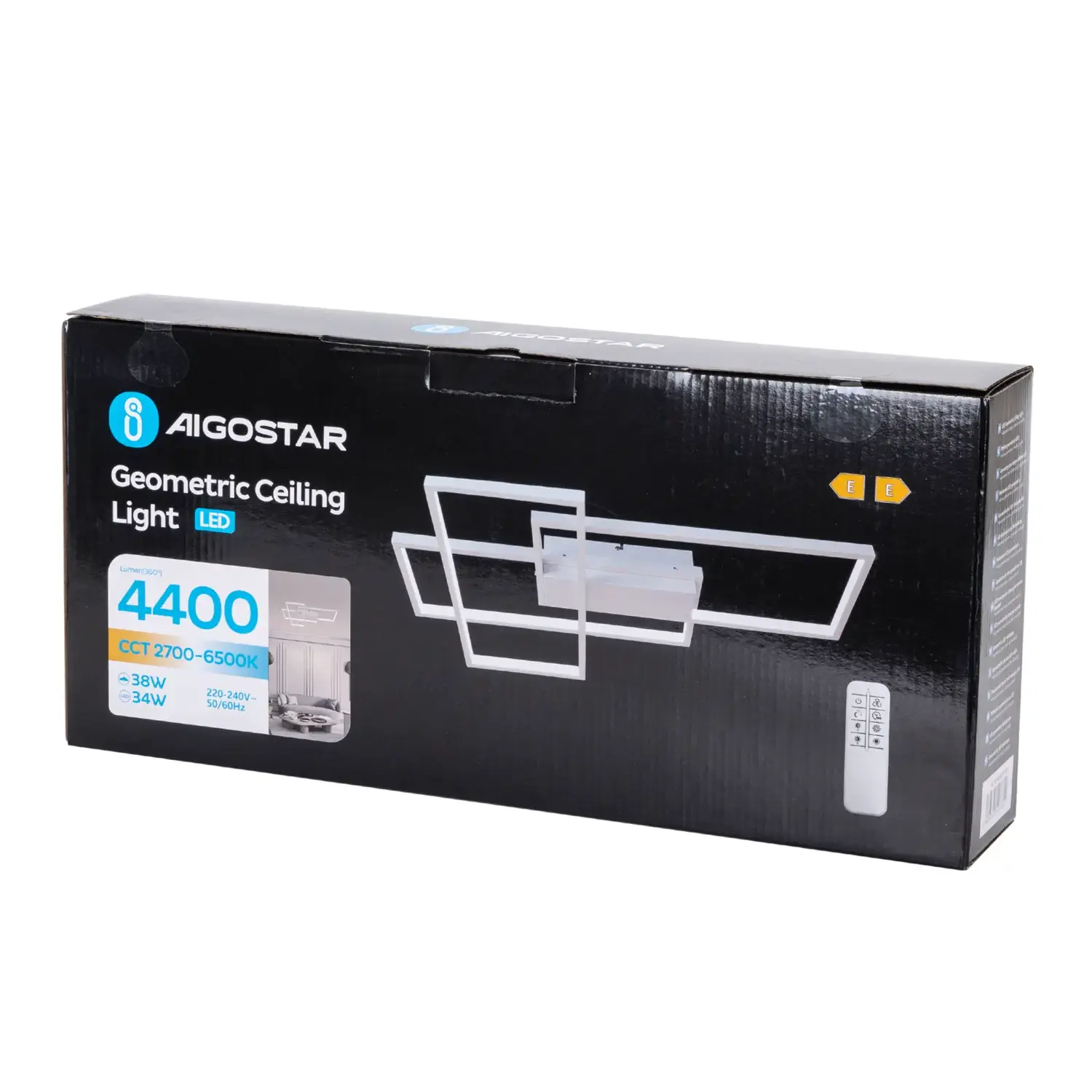 immagine Plafoniera LED geometrica 38W CCT quadrata con telecomando bianco
