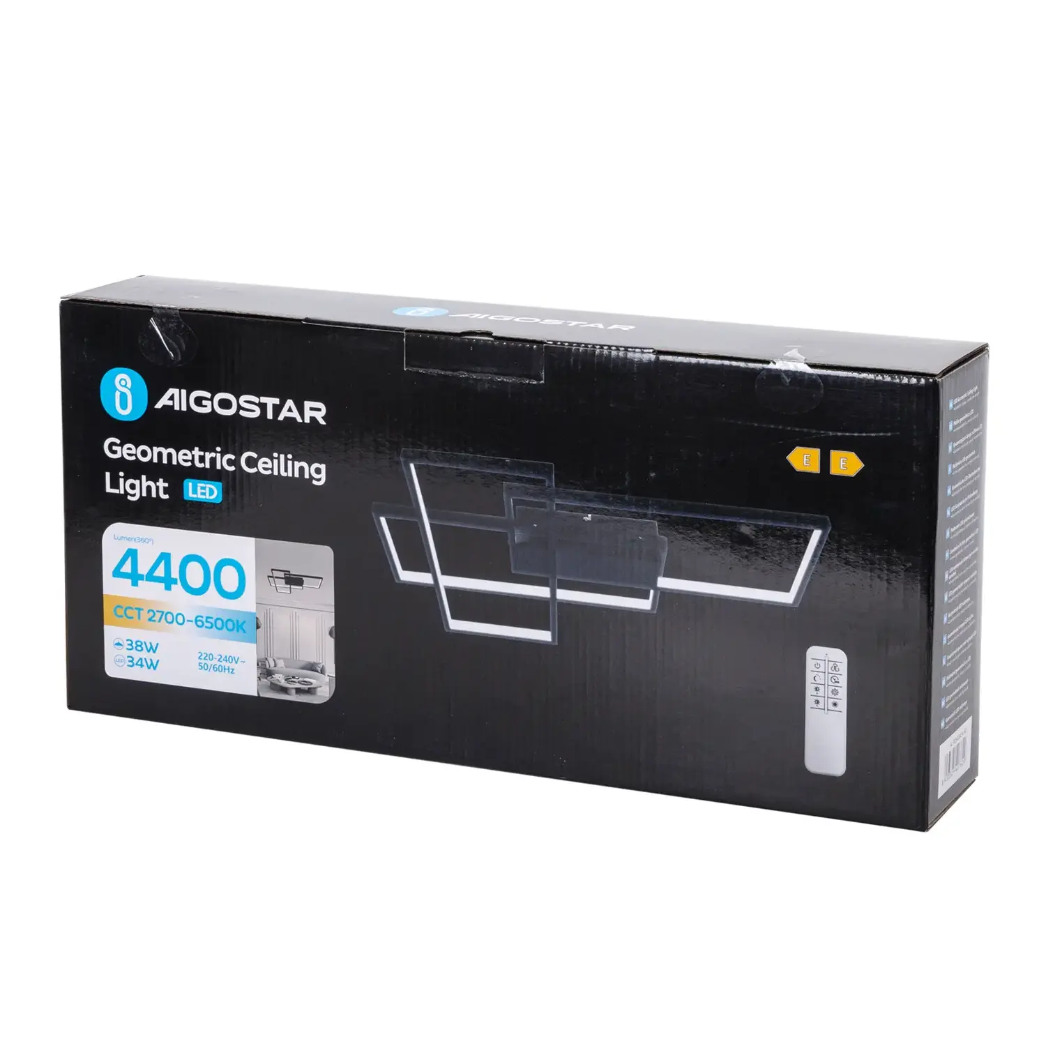 immagine Plafoniera LED geometrica 38W CCT quadrata con telecomando nero