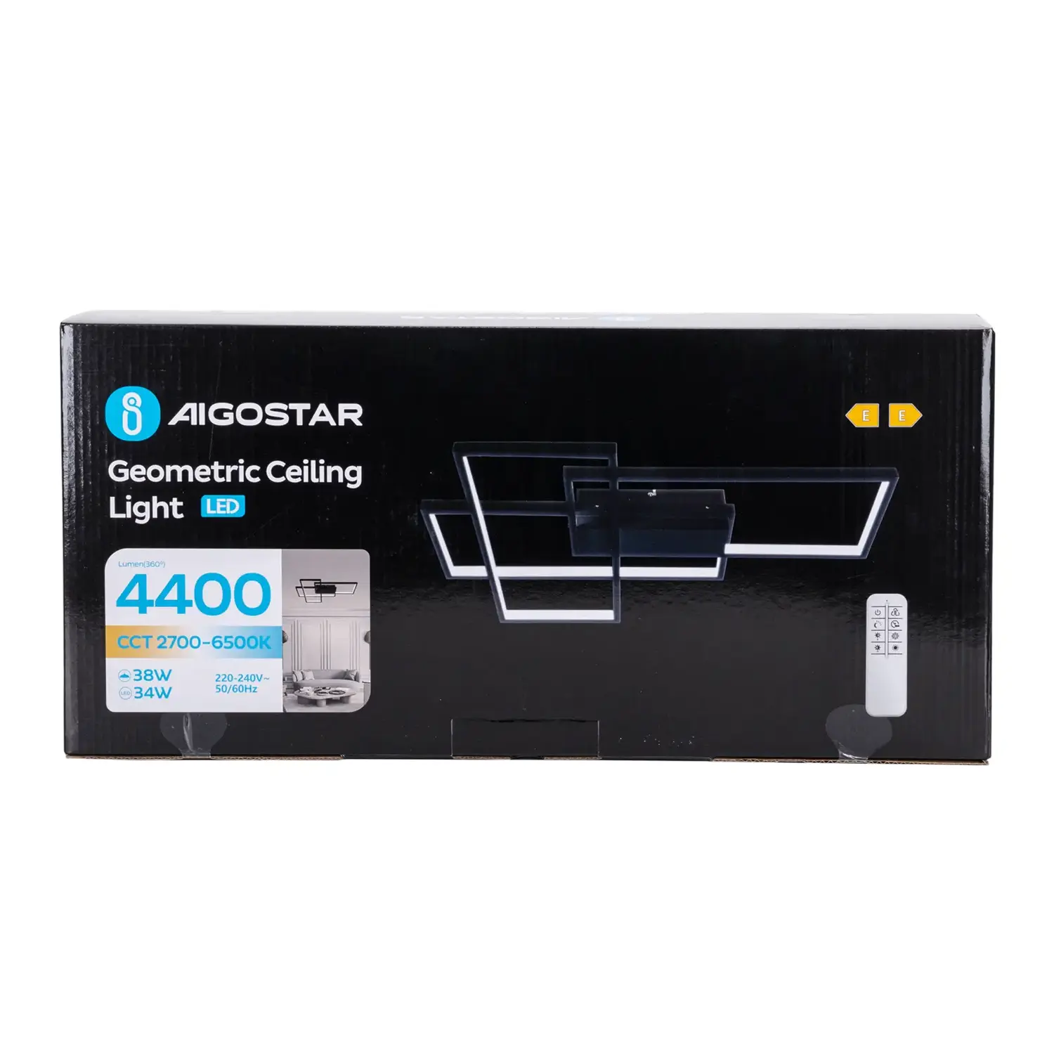 immagine Plafoniera LED geometrica 38W CCT quadrata con telecomando nero