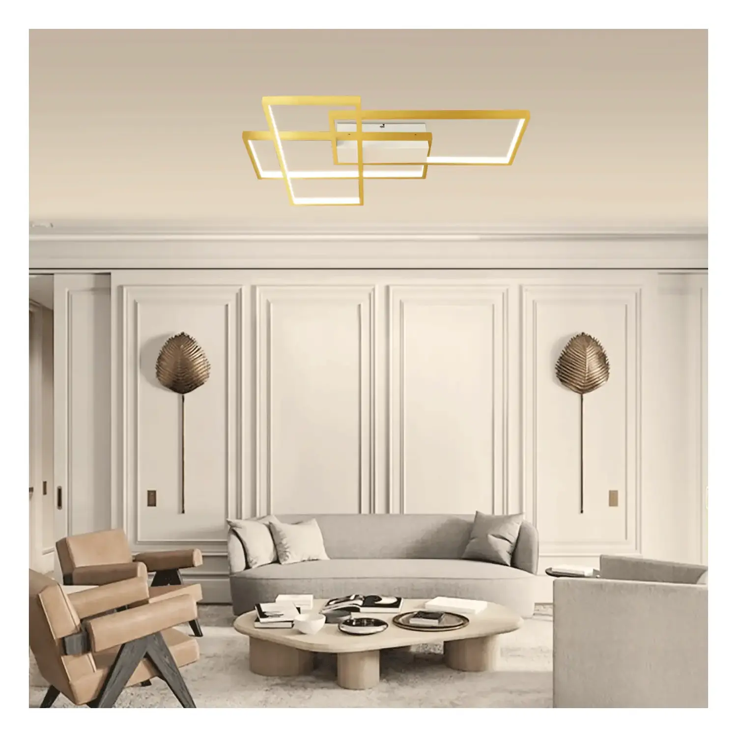 immagine Plafoniera LED geometrica 38W CCT quadrata con telecomando oro rosa