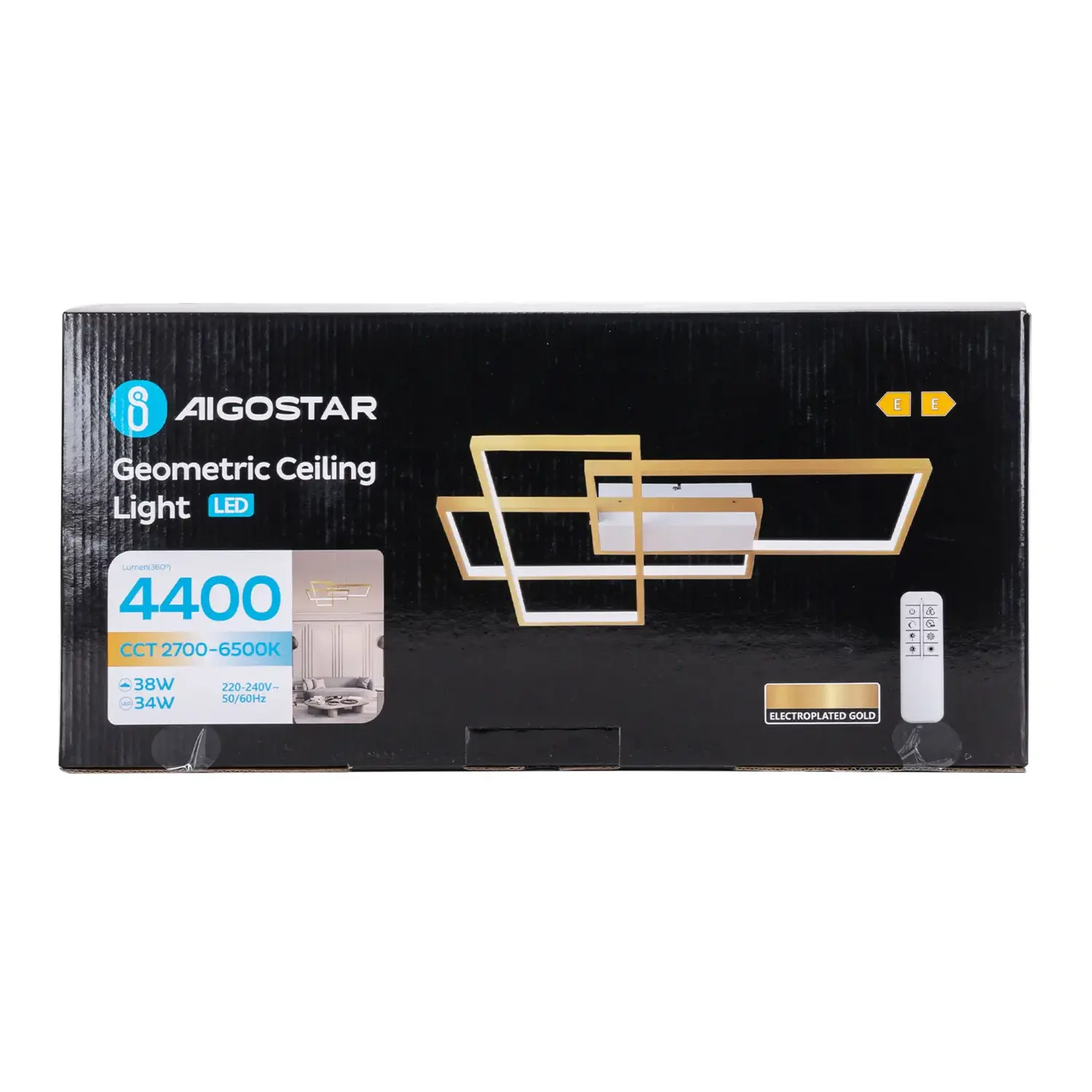 immagine Plafoniera LED geometrica 38W CCT quadrata con telecomando oro rosa