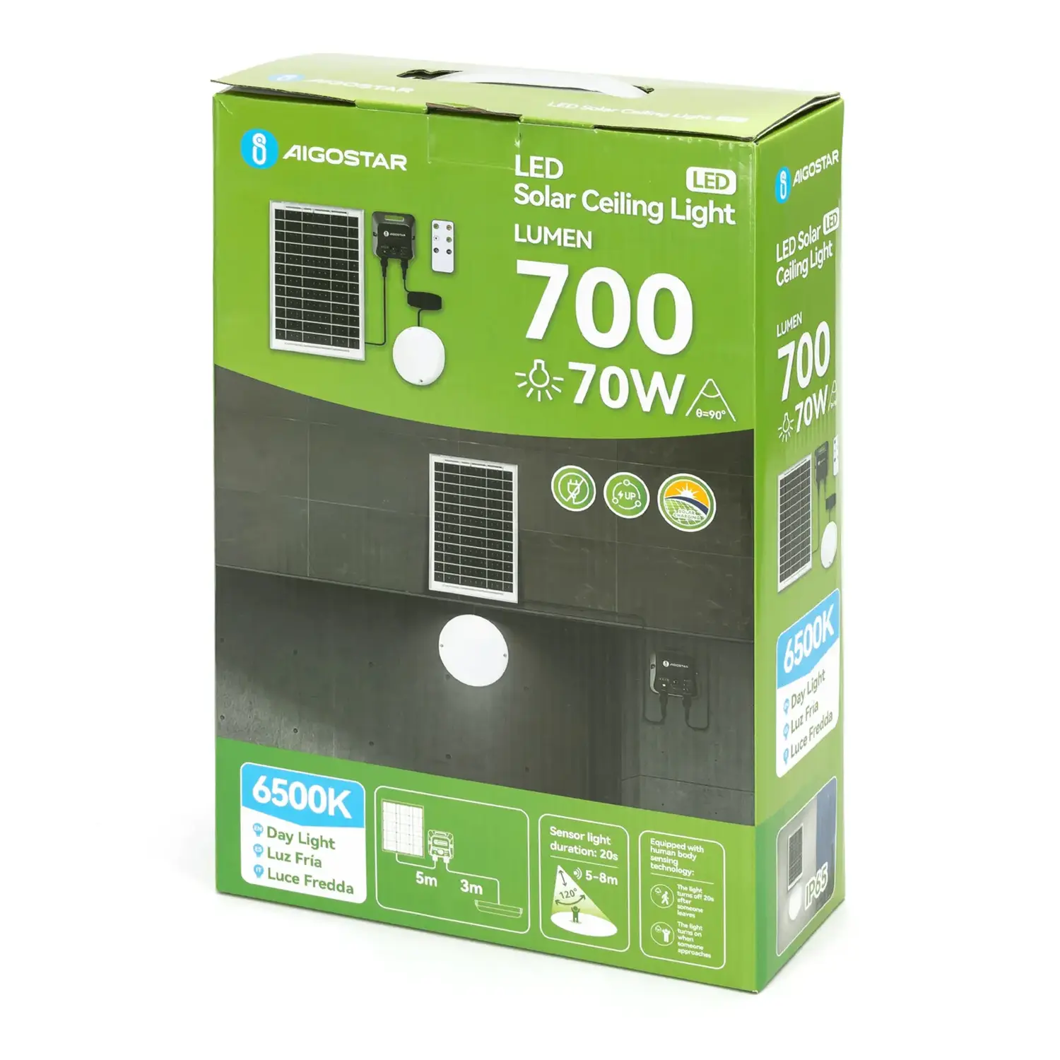 immagine Plafoniera solare con accumulatore fotovoltaico 70W 6500K con sensore