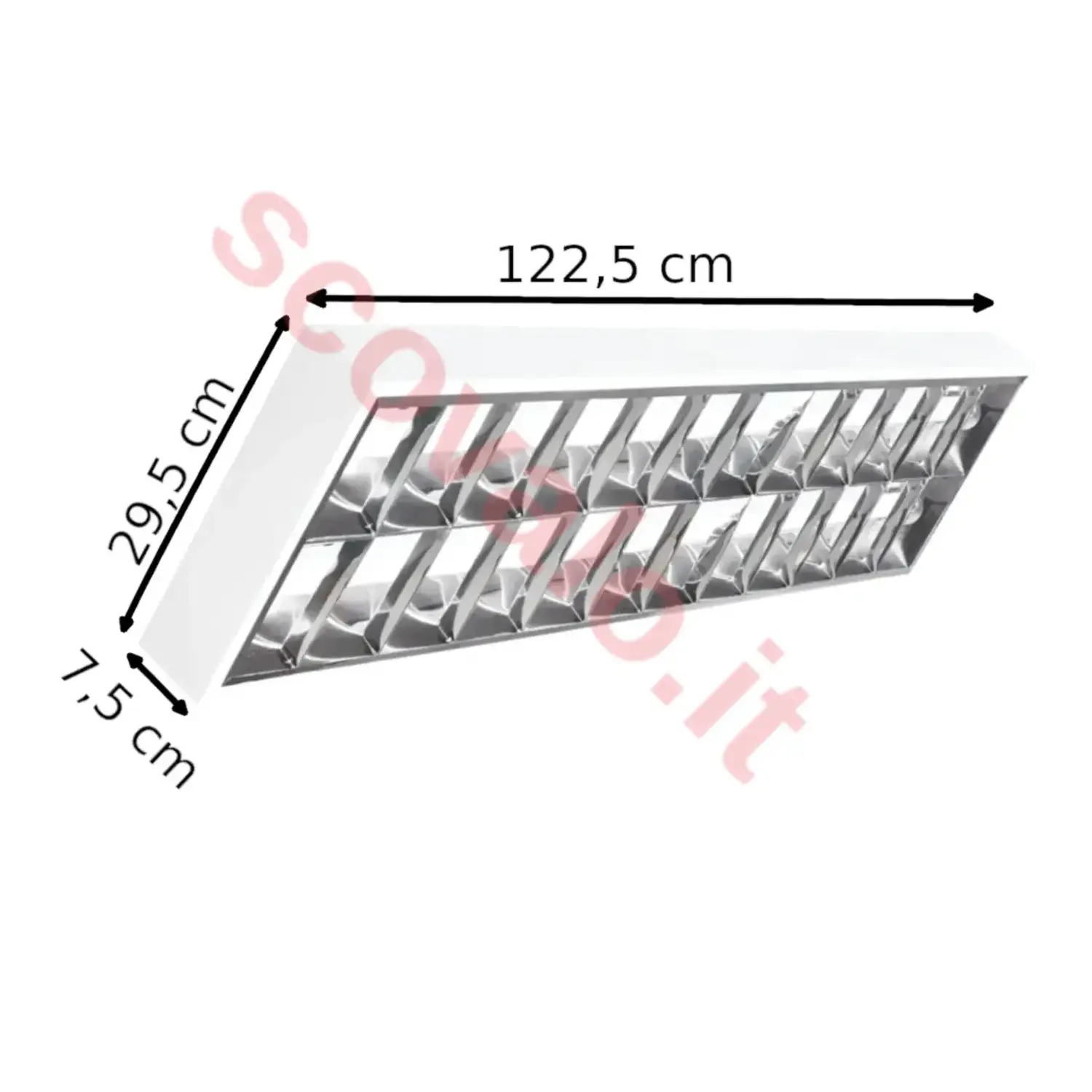 immagine plafoniera ufficio negozio griglia parete 2x36 watt bianco 2 luci 1,2 mt