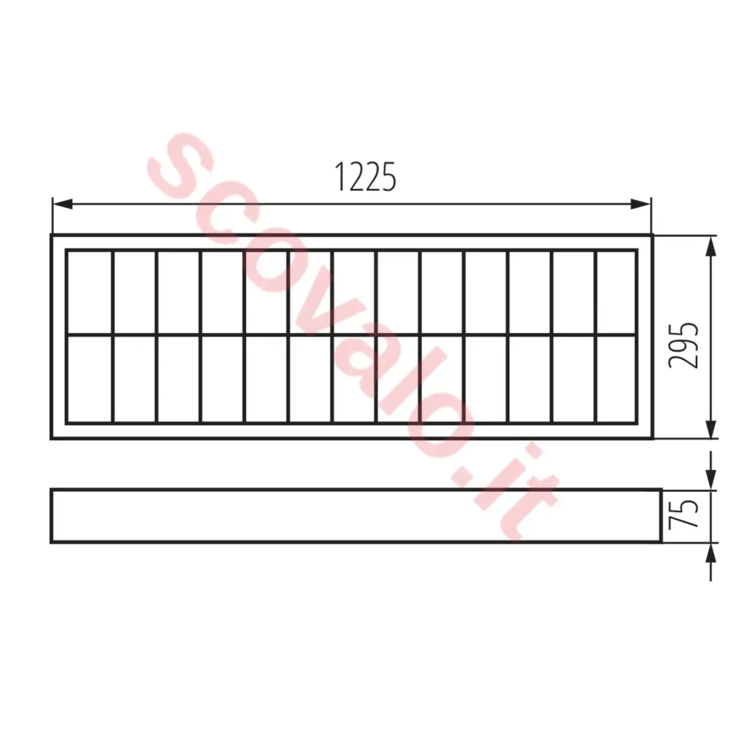 immagine plafoniera ufficio negozio griglia parete 2x36 watt bianco 2 luci 1,2 mt