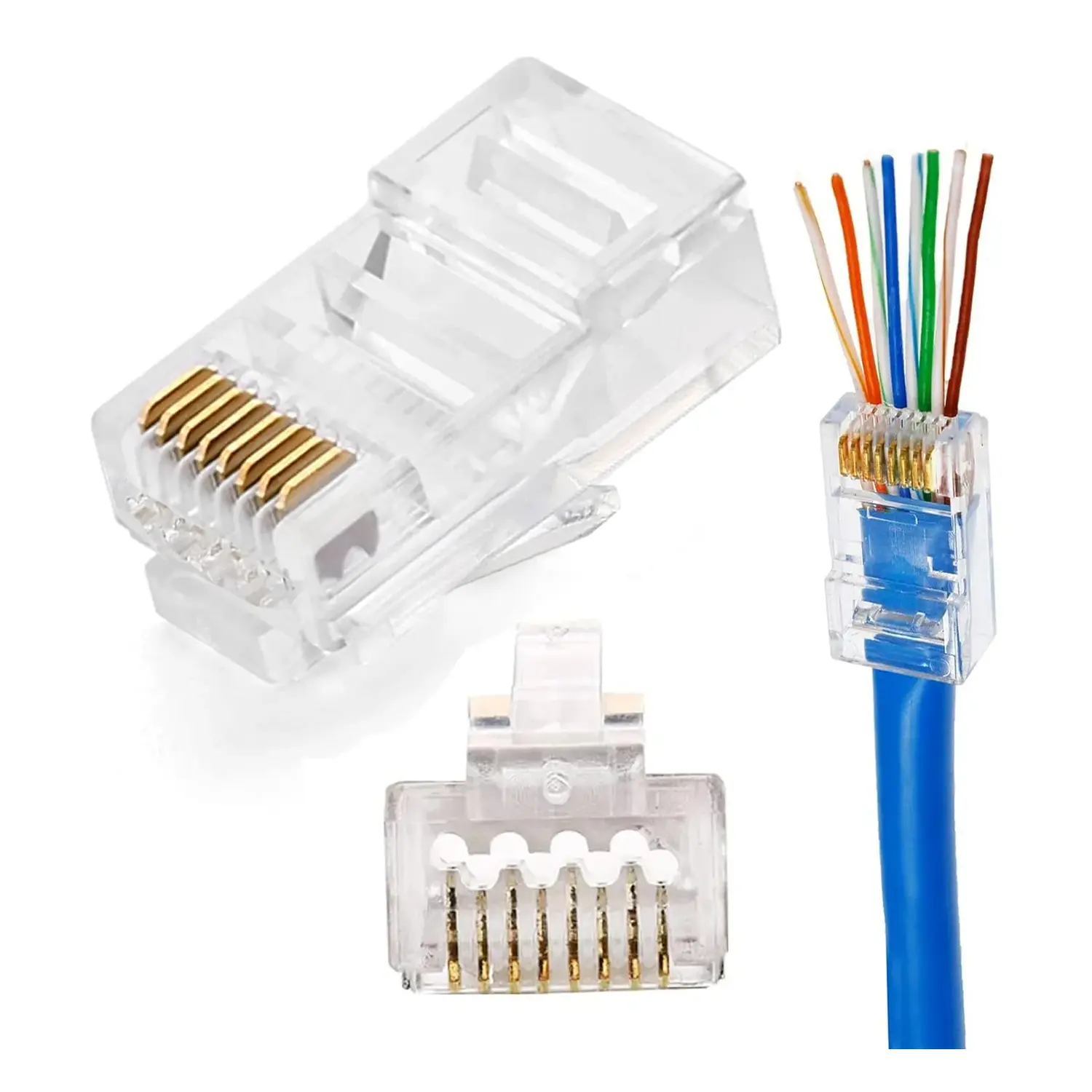 immagine del prodotto plug rj45 cat6 passante non schermato confezione da 100 per cavo ethernet