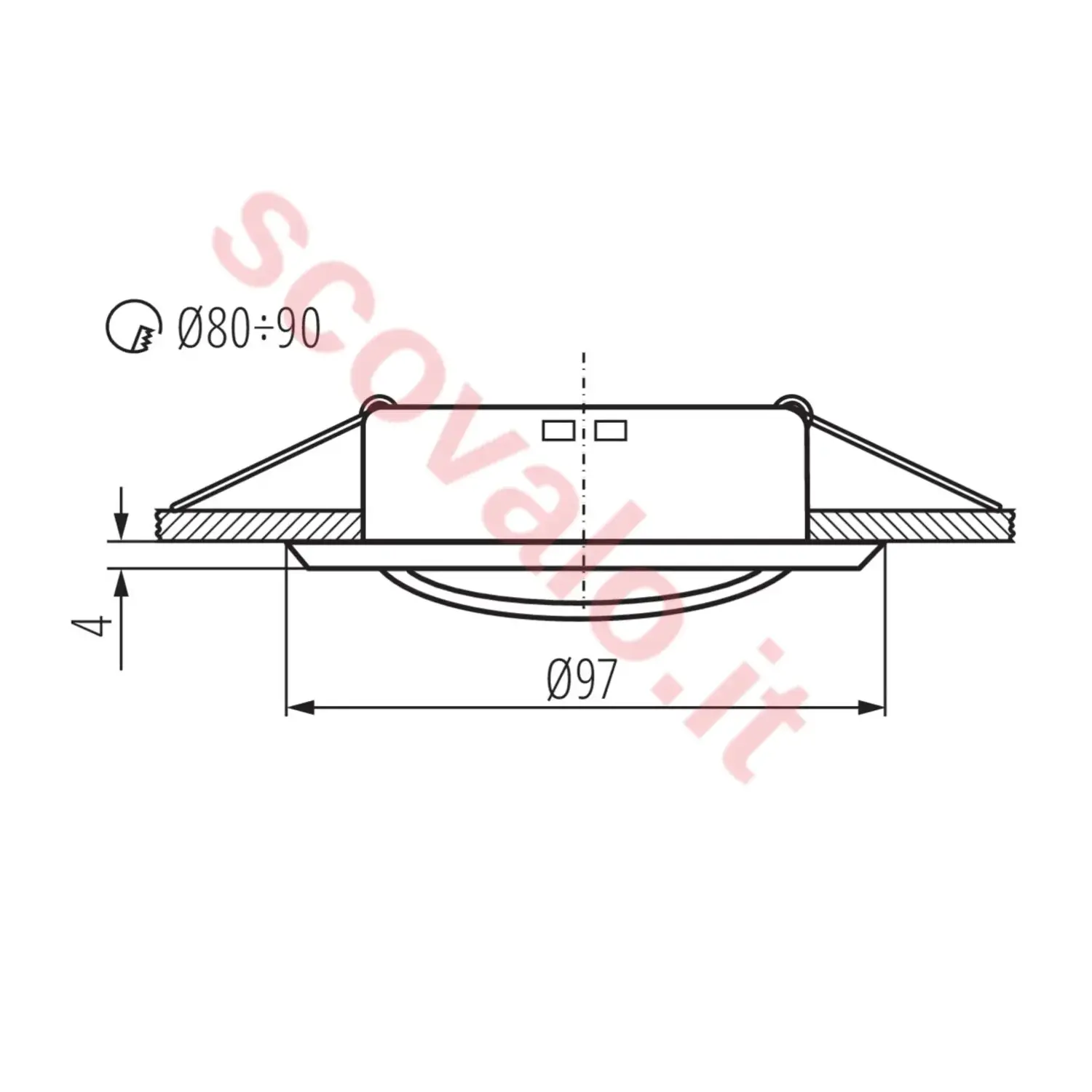 immagine porta faretto incasso argus2 gu10 cromo satinato orientabile foro 80 mm tondo