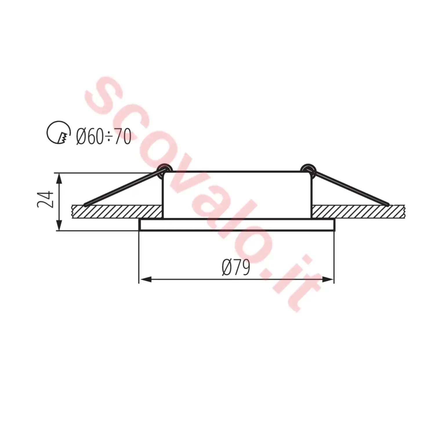 immagine porta faretto incasso gx5,3 alluminio fisso foro 60 mm tondo